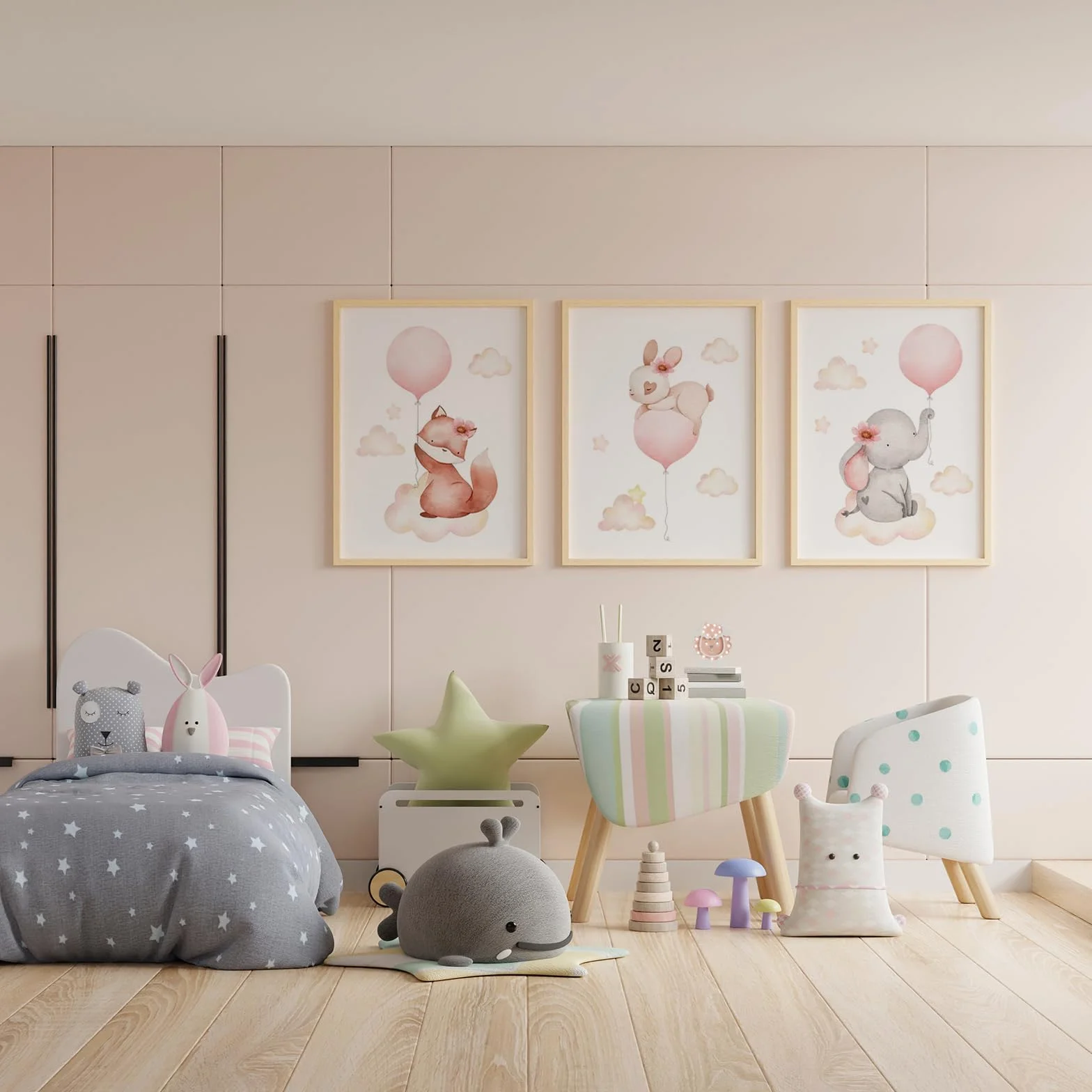 Zamety 3 Pièces Affiches Animaux Chambre Bebe A4 Tableau Enfant Poster 21 x 30 cm