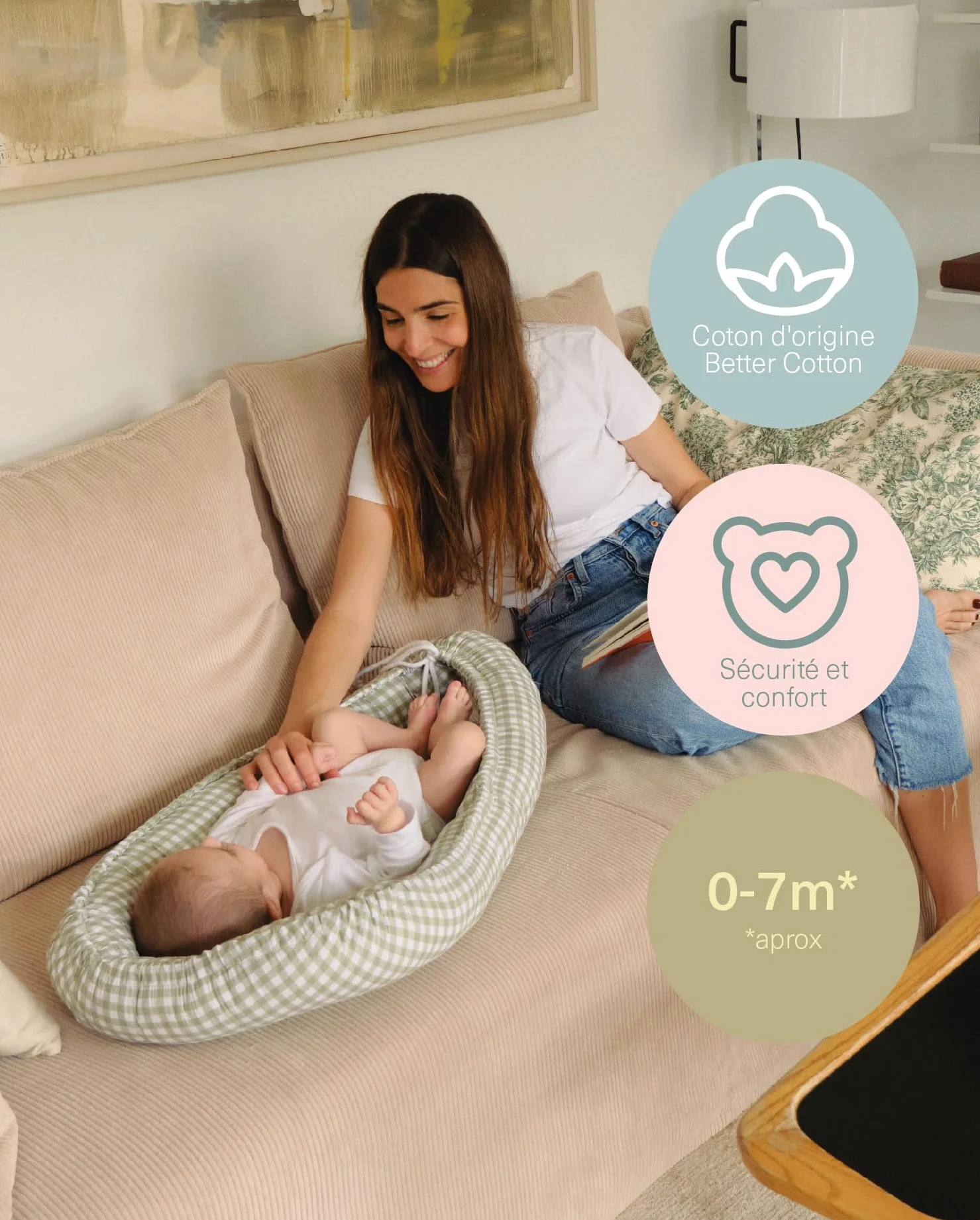 Molis&co. Nid bébé 90 x 50 cm Réducteur de Berceau Co-Sleeping Coton Oeko-TEX 100 Mint Tea