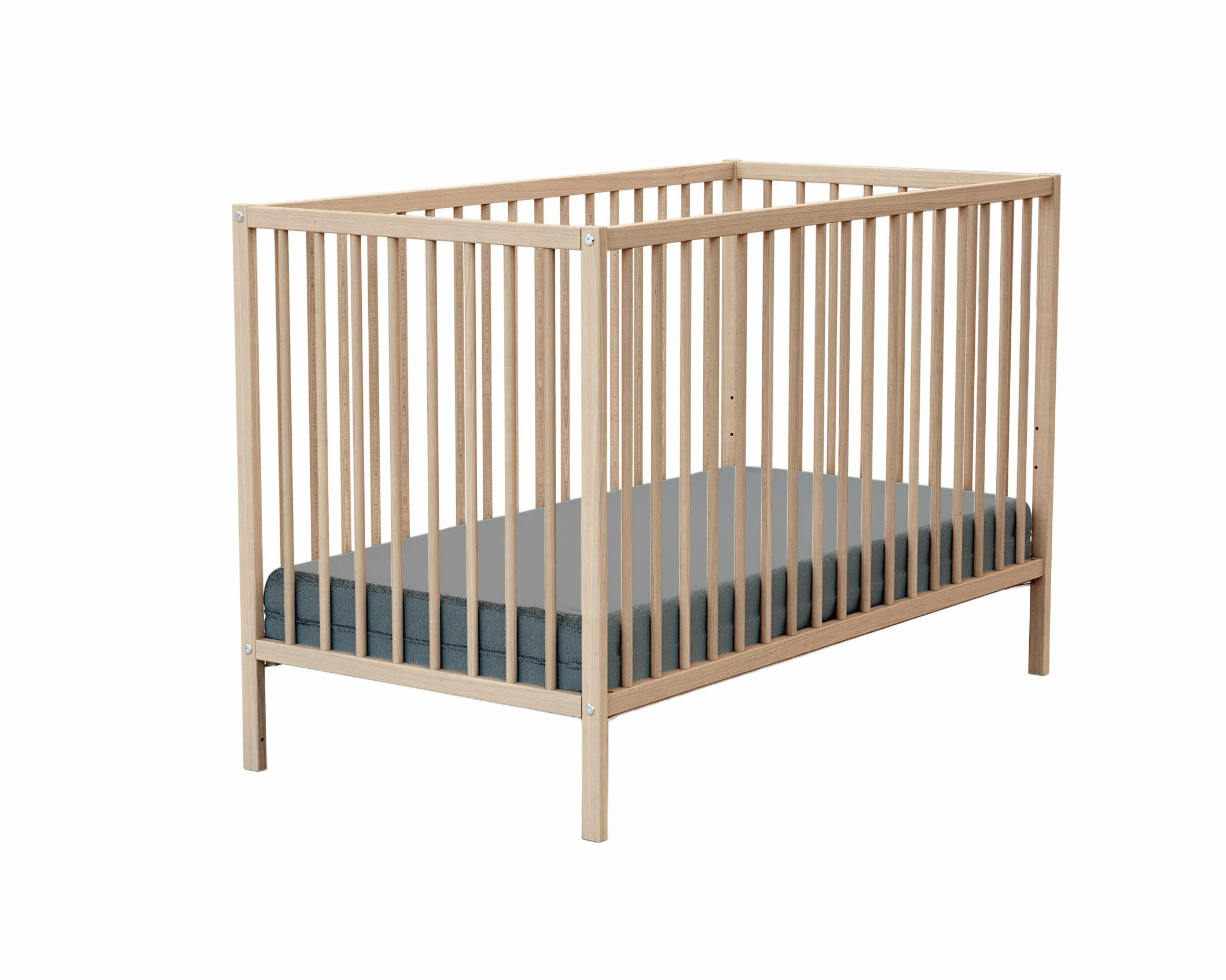 Lit bébé 60x120cm Hêtre Brut Bois massif Sommier réglable 3 hauteurs