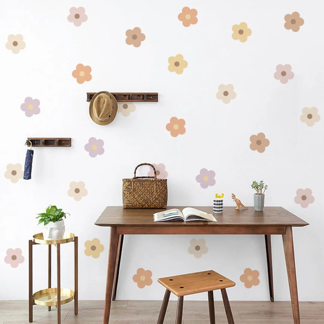 Autocollants Muraux Fleurs 72 Pièces Décoration Chambre Fille Bébé Facile à Poser