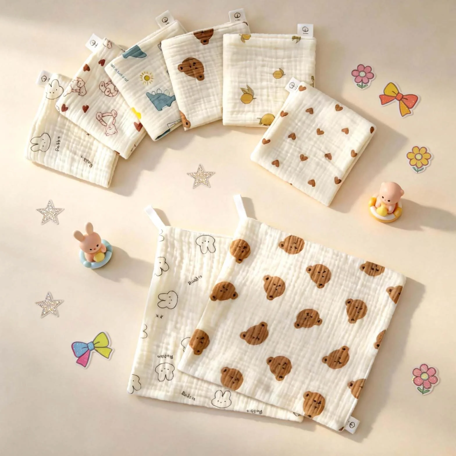 Langes Bebe Coton 25x25cm Lot 6 - Carre Coton Bebe Multi Usage Doux et Absorbants