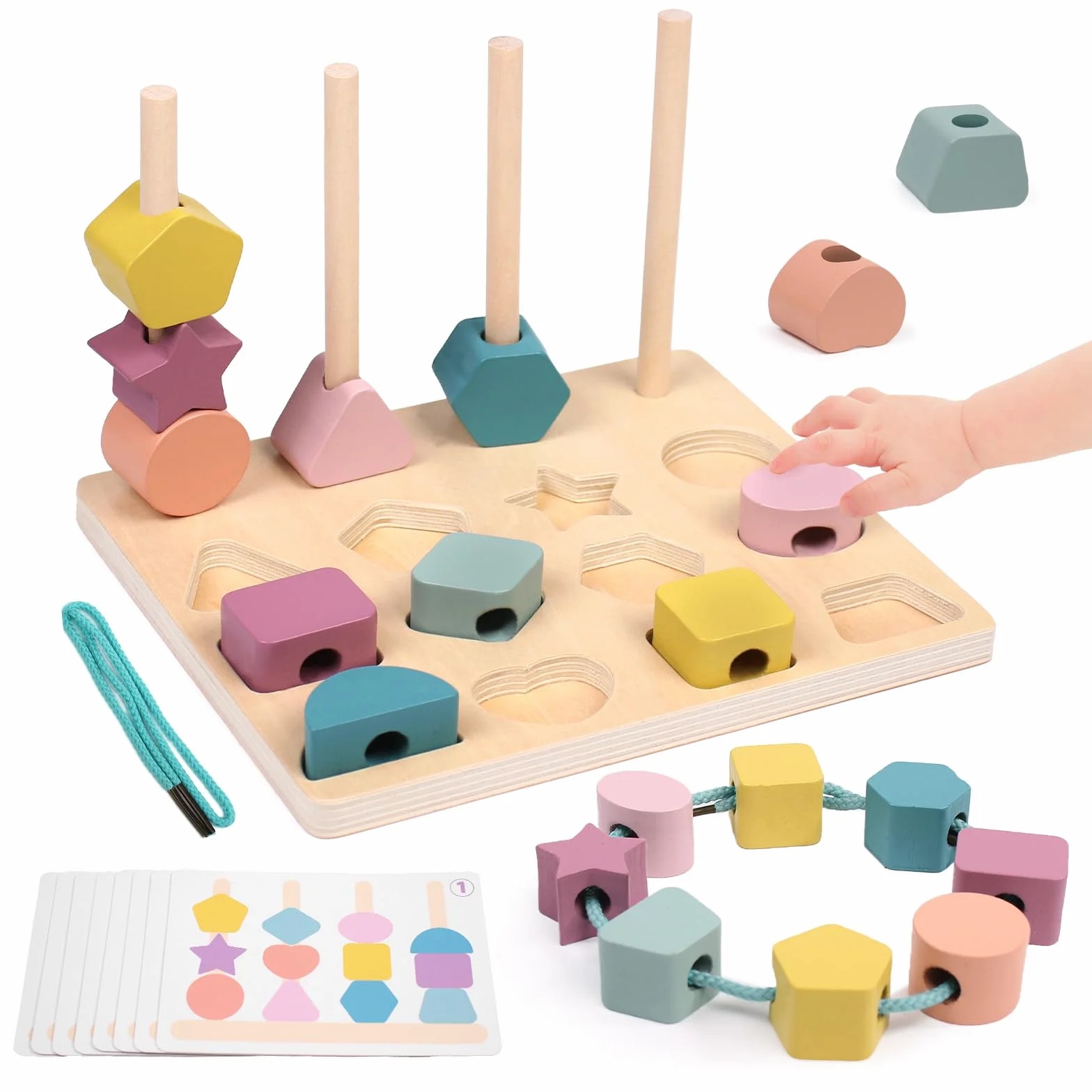 Jeux Montessori Enfant 3 en 1 Jouet d'Activité Empilable Enfiler Tri Bois Cadeau Garçon Fille 2-5 Ans