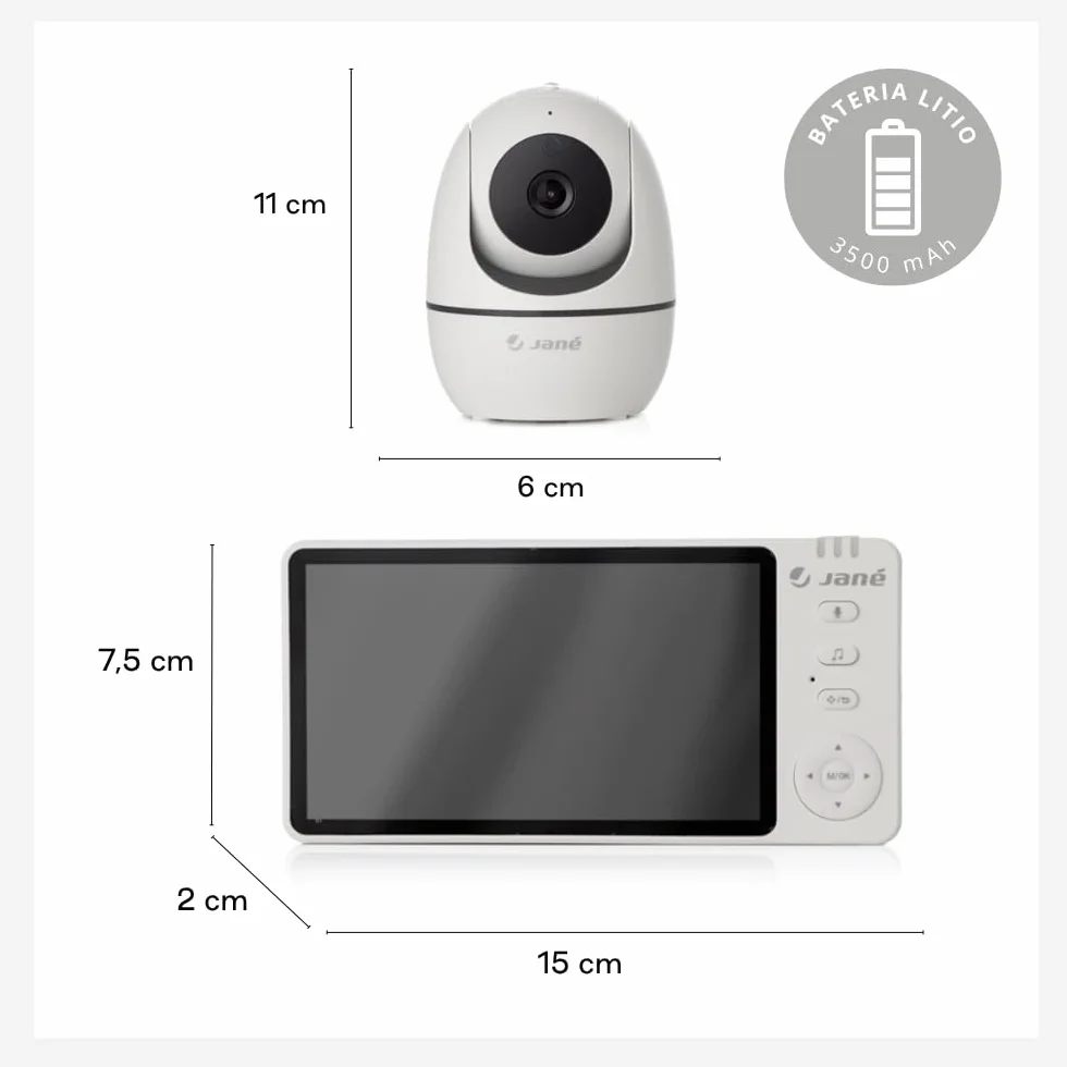 Jané Eye Pro Baby Monitor, Écran 5", Caméra Rotative, Inclinaison Motorisée, Vision Nocturne, Audio Bidirectionnel