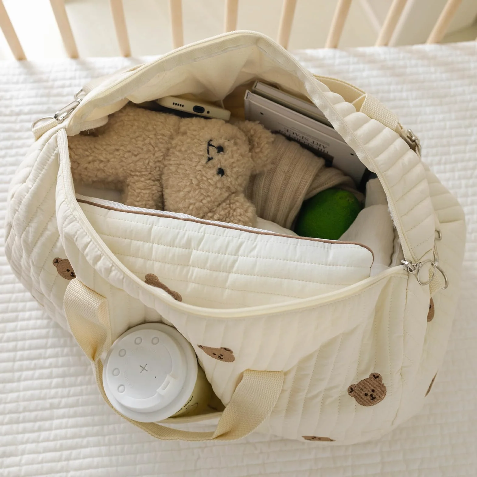 Mommy Bag Sac à Langer Matelassé Grande, Coton Brodé pour Bébé Voyage