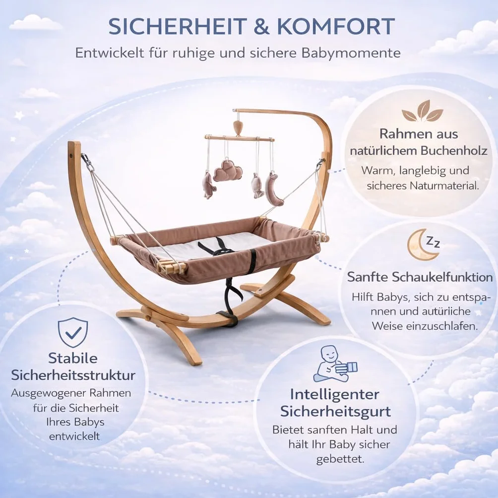 Hamac chaise longue suspendue ergonomique avec structure en bois, confortable, portable, design moderne pour intérieur et balcon