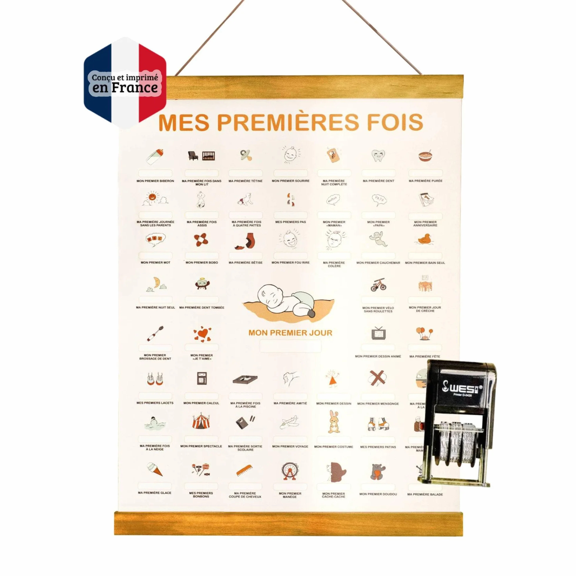 TASLIM Affiche Souvenir Bébé A3 – 50 Premières Fois à Dater – Cadeau Naissance Original