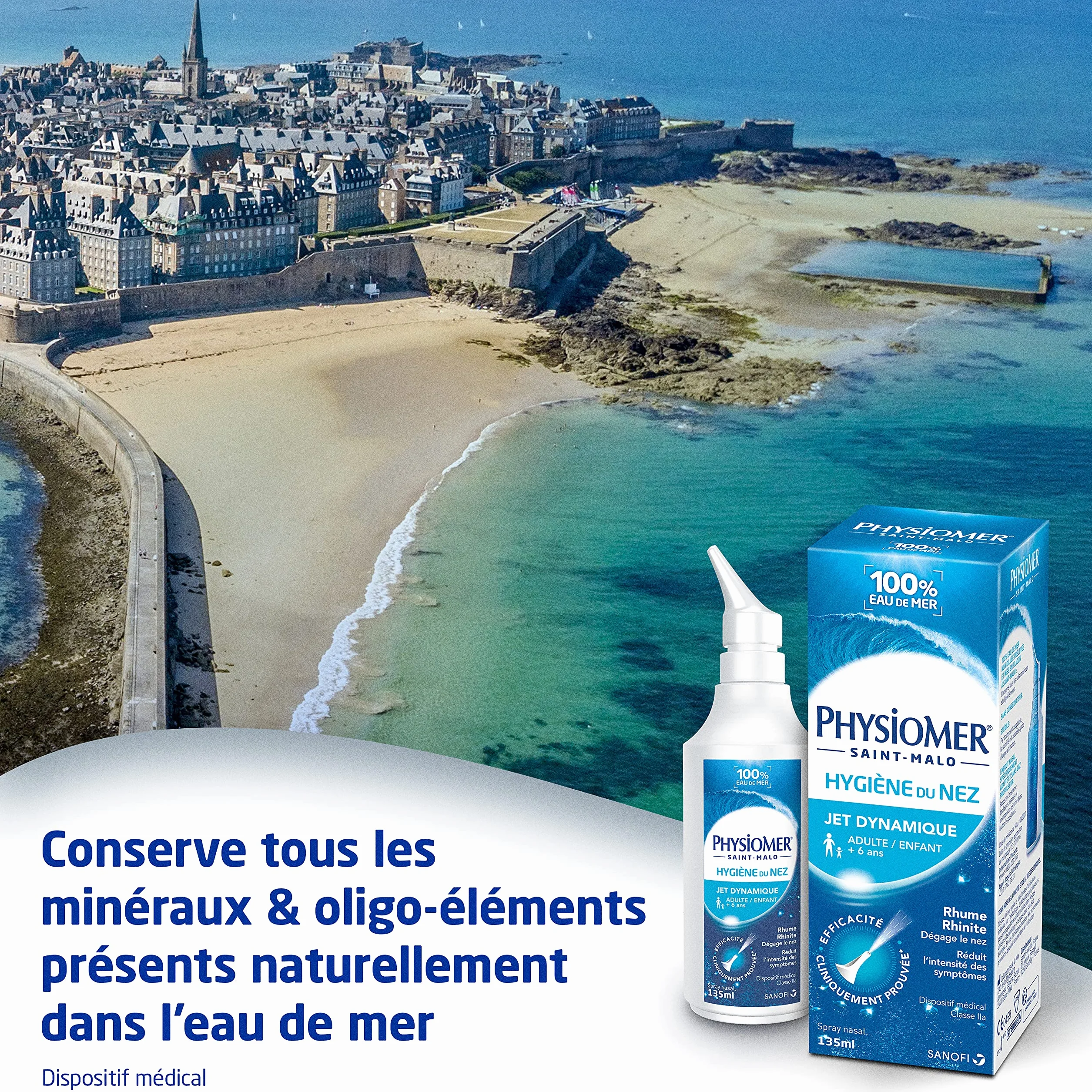 Physiomer Jet Dynamique Spray Nasal 135ml - Dispositif Médical Hygiène du Nez 100% Eau de Mer