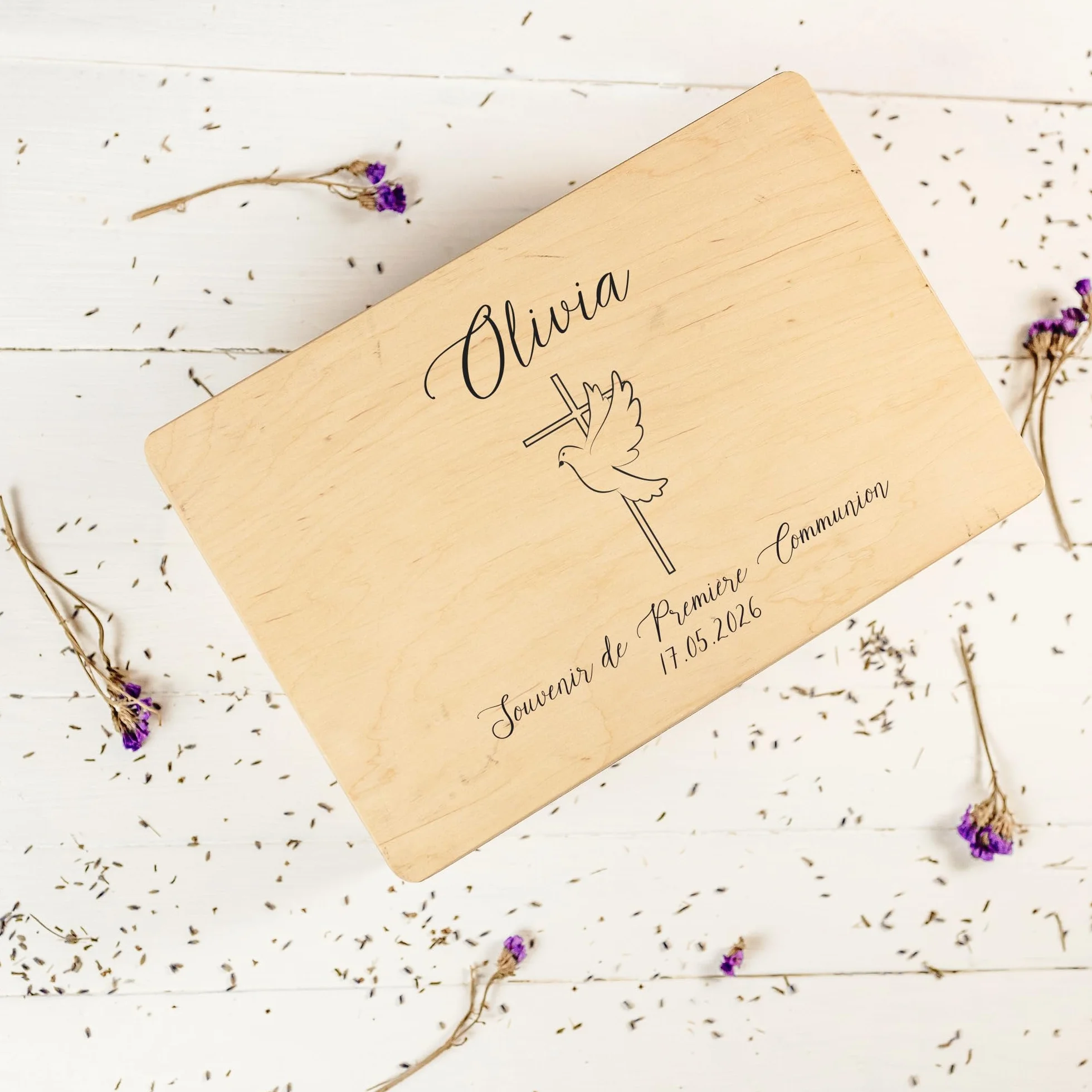 Boîte à Souvenirs Personnalisée Première Communion - Cadeau Fille Garçon avec Croix Colombe