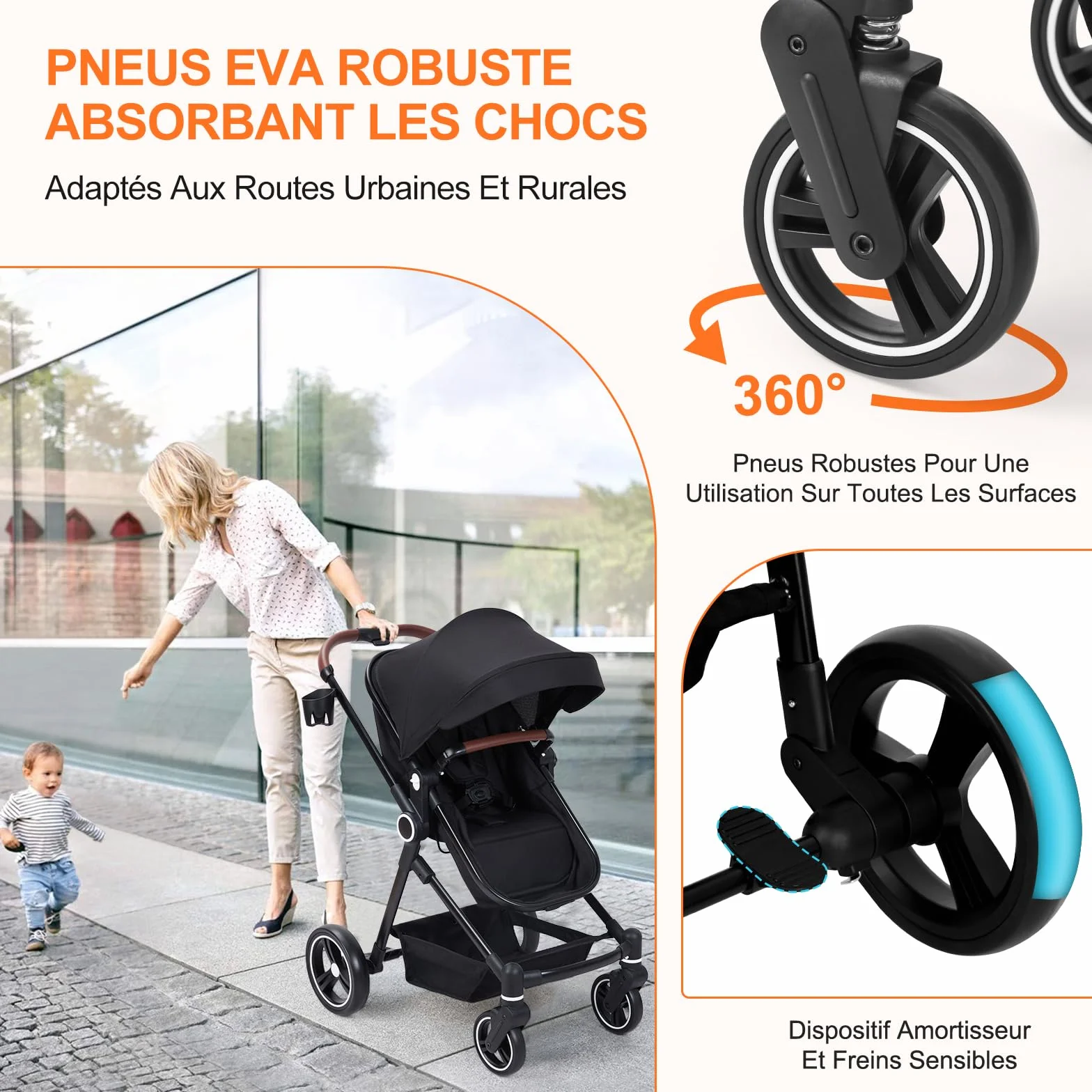 Garvee Poussette Compacte 2 en 1 Système de Voyage Pliable en Un Clic, Cadre en Aluminium pour 0-36 Mois