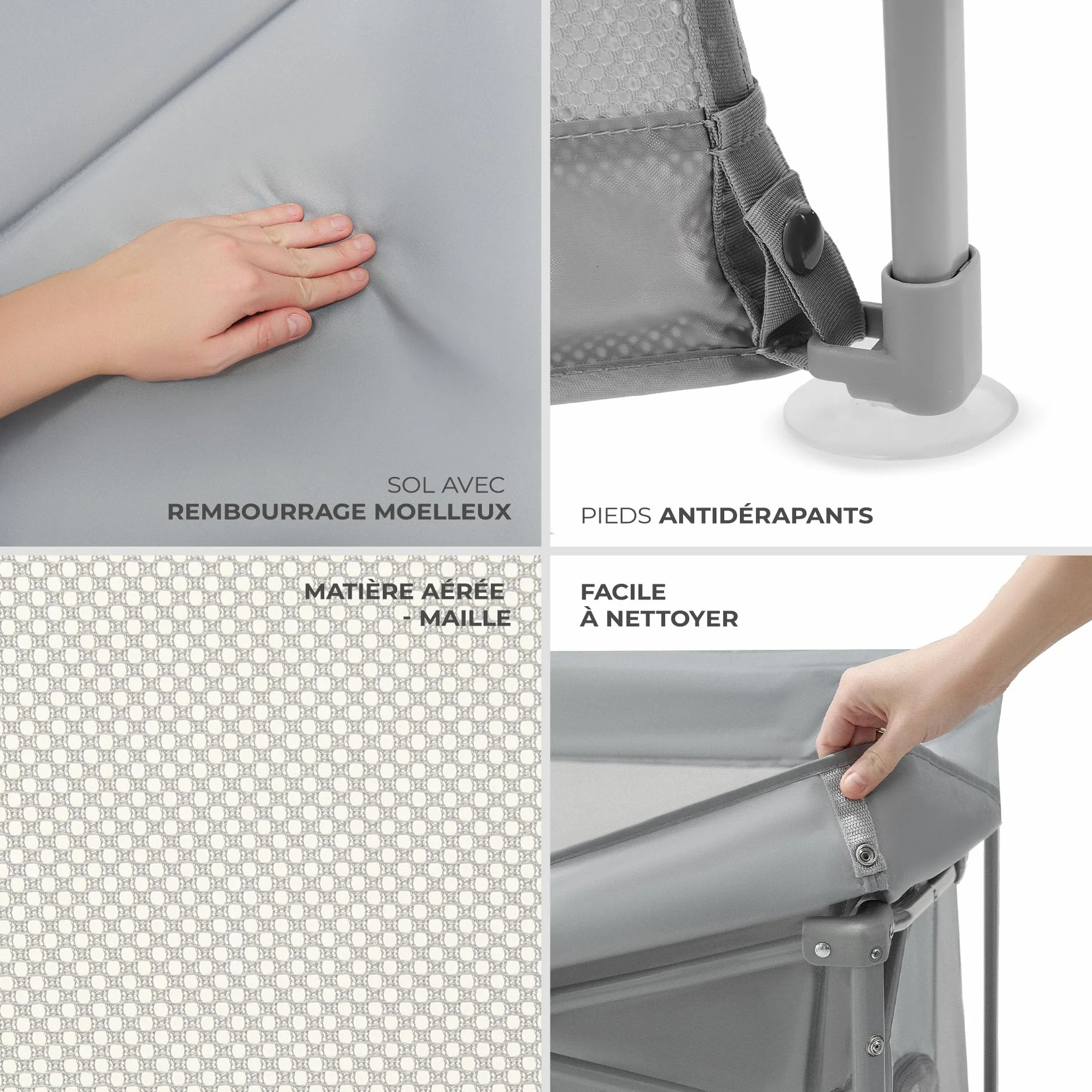 Kinderkraft ZIKI Parc bébé pliable, jusqu'à 4 ans, cadre acier, gris