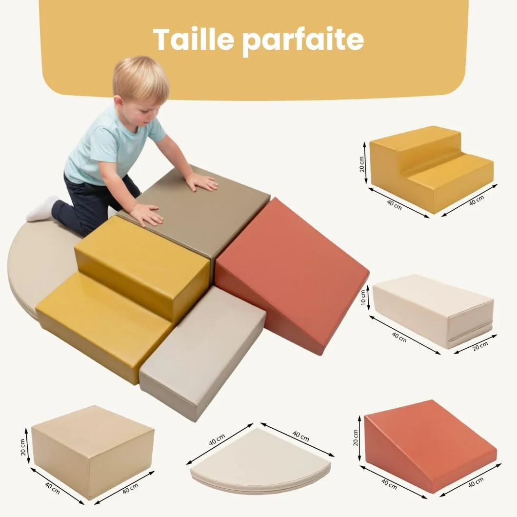 IGLU Soft Play Corner Climber Parcours de Motricité 5 Modules XL Mousse Bébé Enfant Blocs Construction Souples Jeu d’Éveil Montessori Toboggan Intérieur Automne Pastel