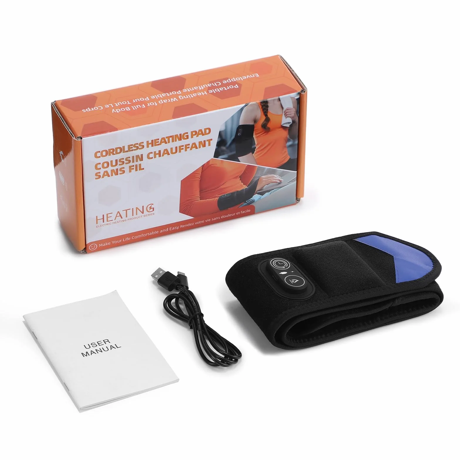 Coussin Chauffant Sans Fil, Thermique Réglable Poignet Coude Jambe Cheville, Ceinture Chauffante Portable 3 Niveaux 3 Réglages Batterie 5000mAh