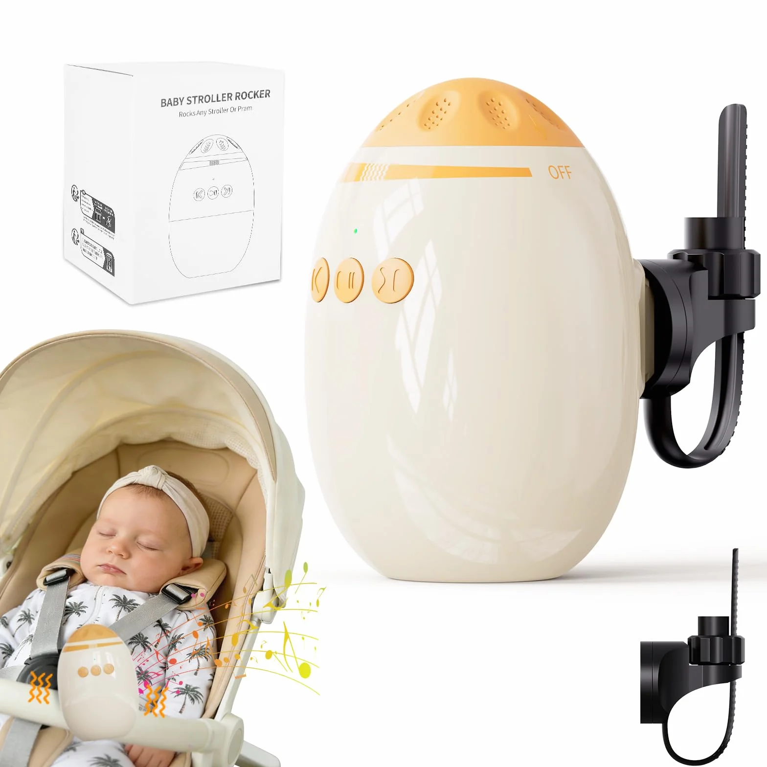Rocker Rechargeable Bruit Blanc, Aide au Sommeil, Intensités Réglables, Minuterie 40 Min, Charge USB-C, Universel Poussette