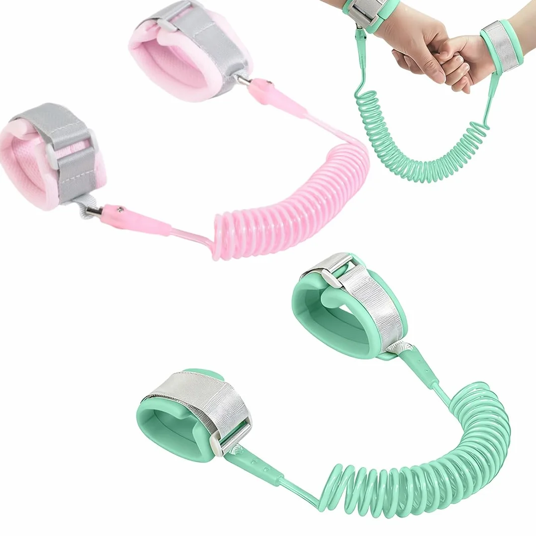 Laisse de Sécurité pour Enfants 2M Anti-perdu Bracelet Harnais Bébé Rotation 360° Rose Vert