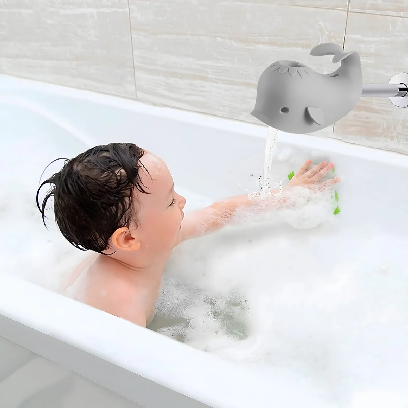 PandaEar Cache de Bec de Bain Bébé, Protection Douche Baleine Gris