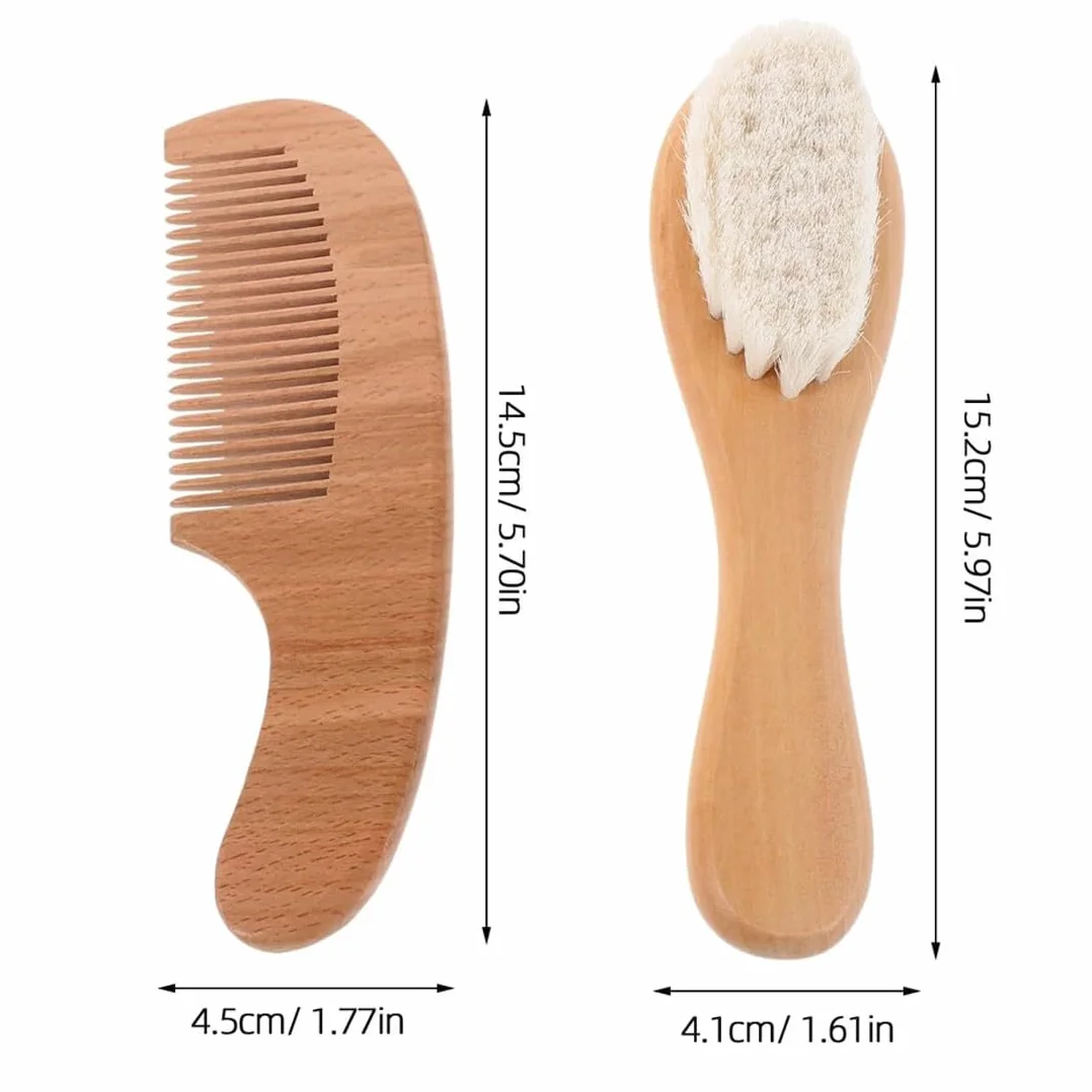 Brosse Cheveux Bébé Bois Naturel 15cm Poils De Chèvre Doux 2 Pièces