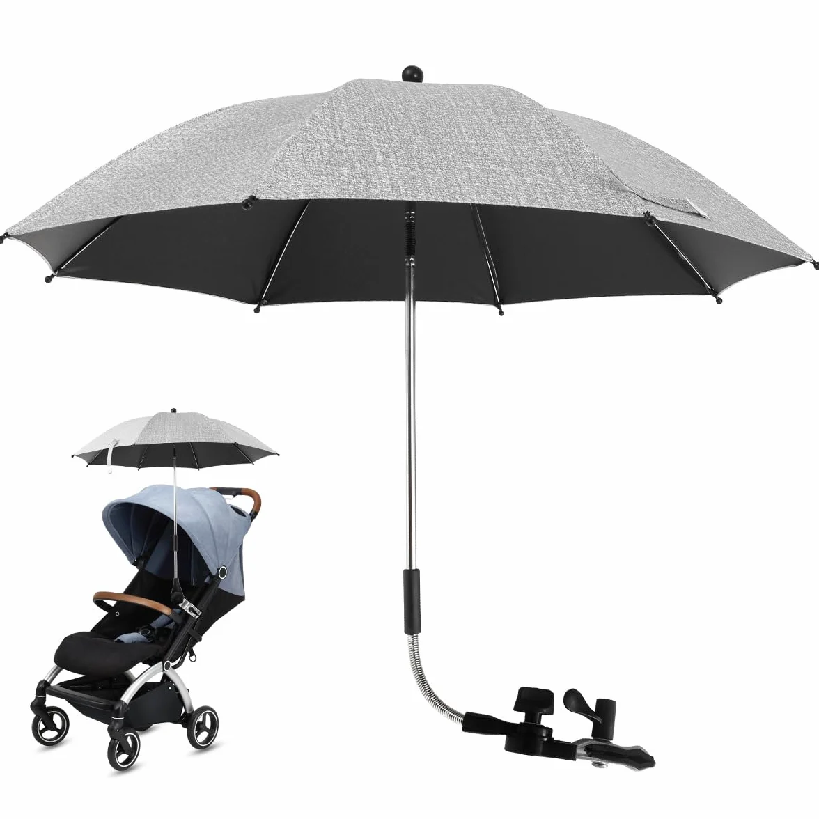 Ombrelle Poussette Universelle Anti UV 50+ Parasol Bébé avec Pince Flexible Bras Réglable