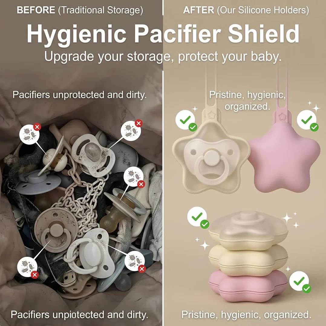 Boîte à sucette en silicone 2 Pièces, rangement hygiénique pour bébé, Violet clair