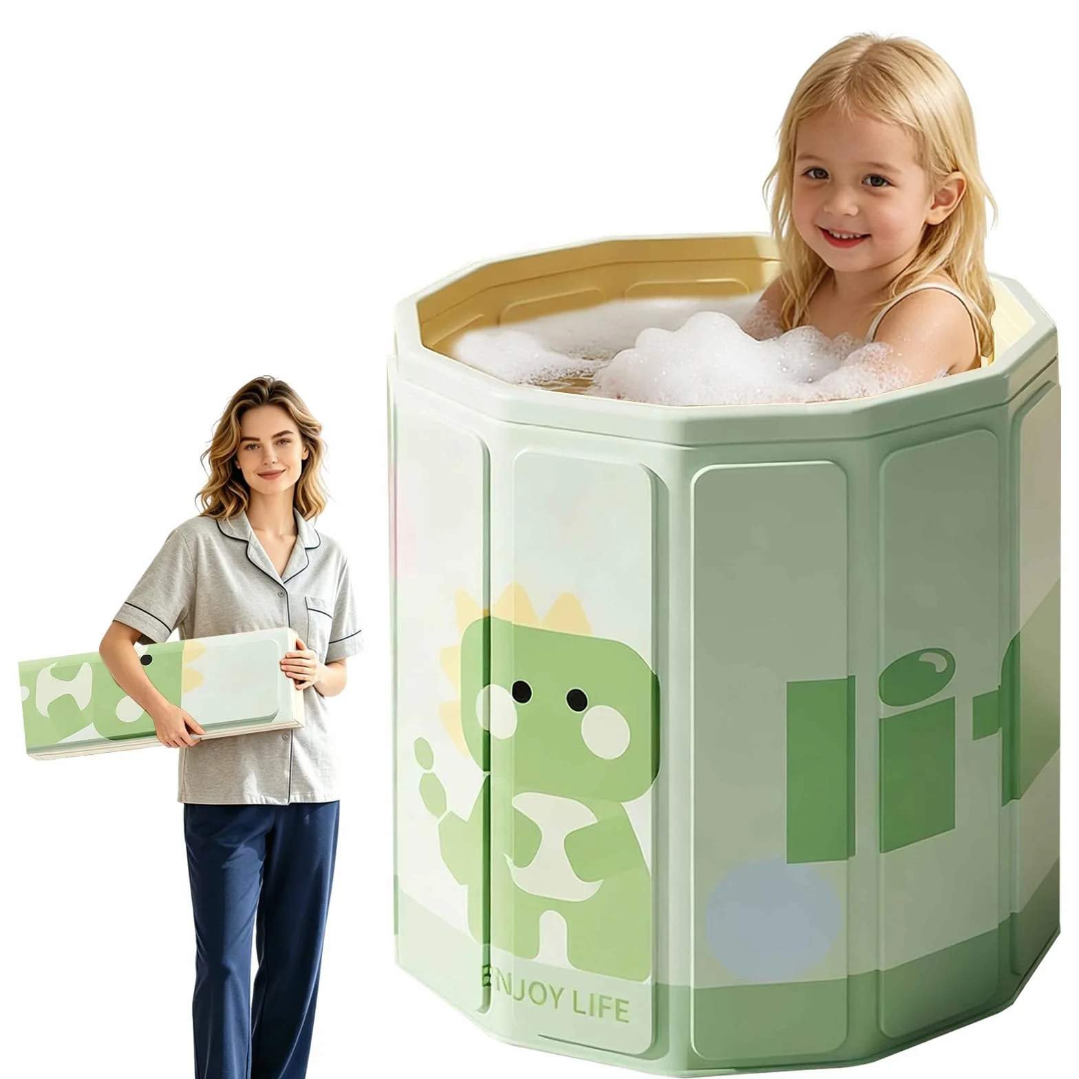 Baignoire Pliable Bébé 0-5 Ans avec Bouchon de Vidange Vert