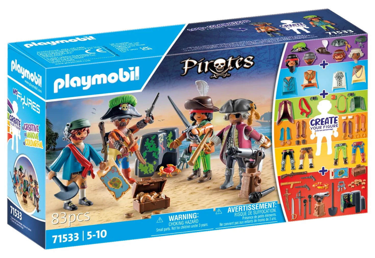 Playmobil 71533 MyFigures Pirates - Set de Personnages à Personnaliser - Chasse au trésor en mer