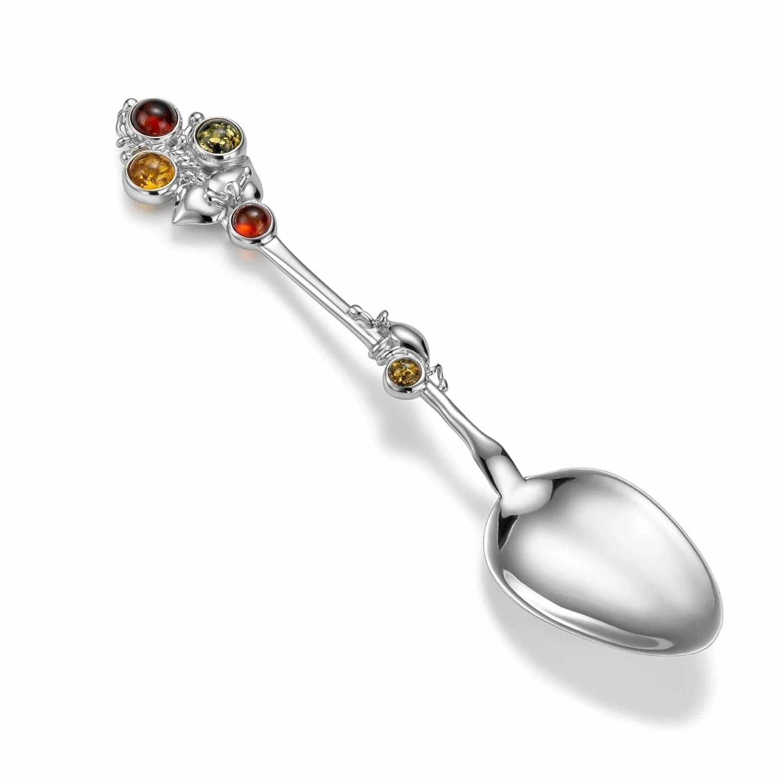 Cuillère En Argent Fabriquée À La Main Avec Ambres Pour Cadeaux De Naissance
