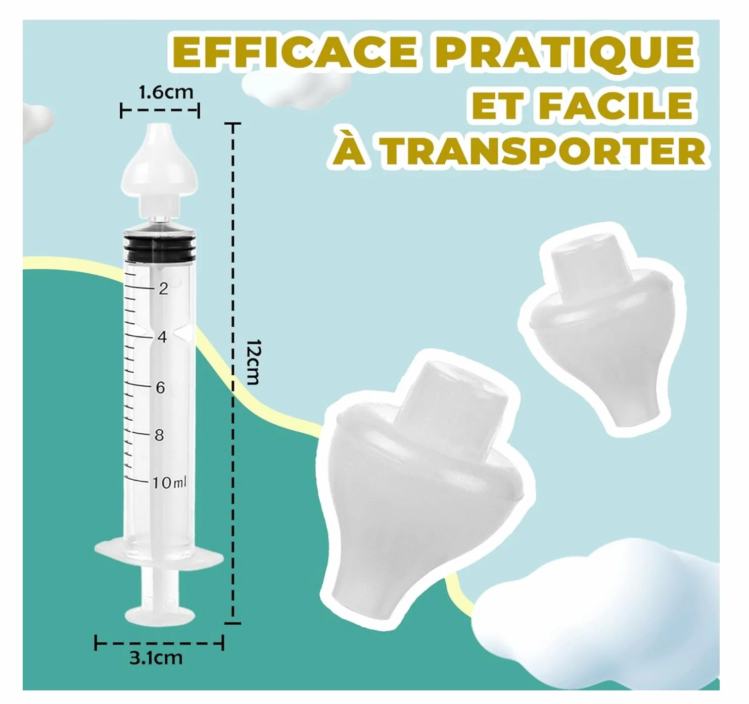 Lot de 16 Embout Seringue Nasale Bébé Mouche Bébé Blanc 16 Pièces + 1 Brosse