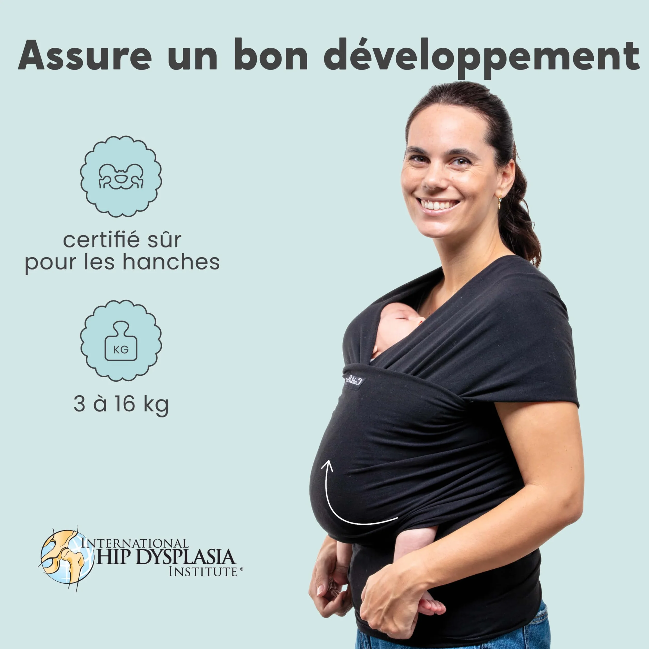 CuddleBug Écharpe de Portage Facile à Enfiler Porte Bébé Naissance Multifonctionnel 16 Kg Noir