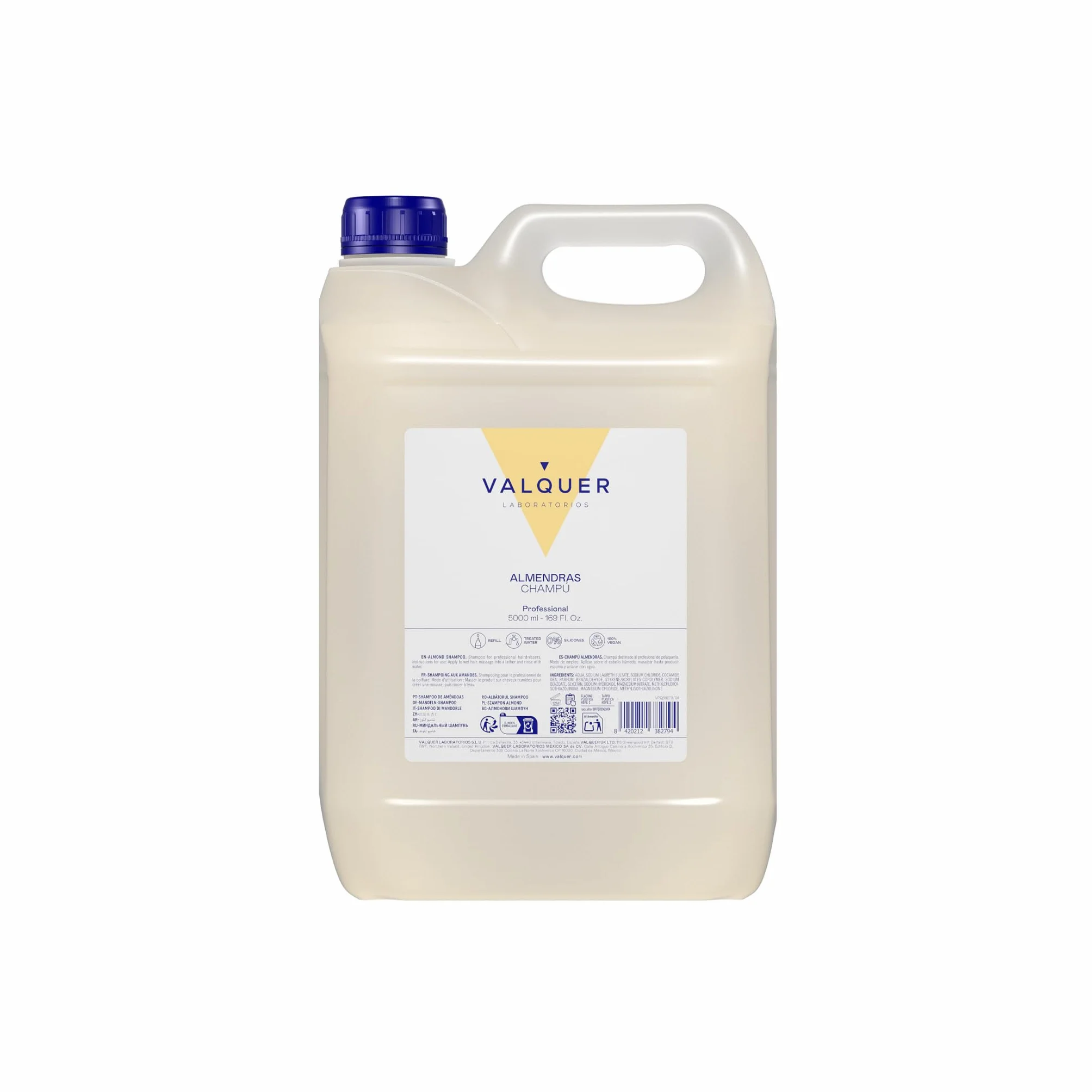VALQUER Shampoing Professionnel Amande Douce 5L - Shampoing Usage Fréquent Vegan Sans Silicones