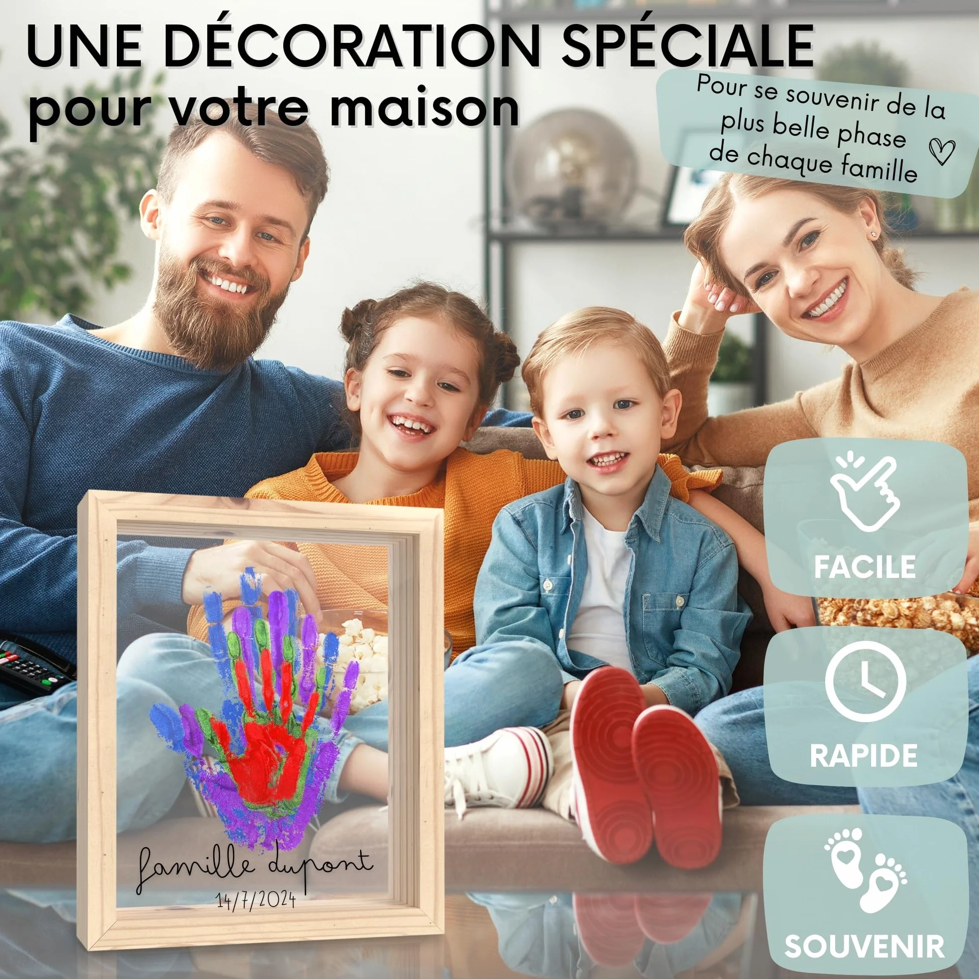 Kit Empreinte Bebe Cadre Empreinte Main Famille et Pied avec Espace 4 Empreintes Cadeau Naissance