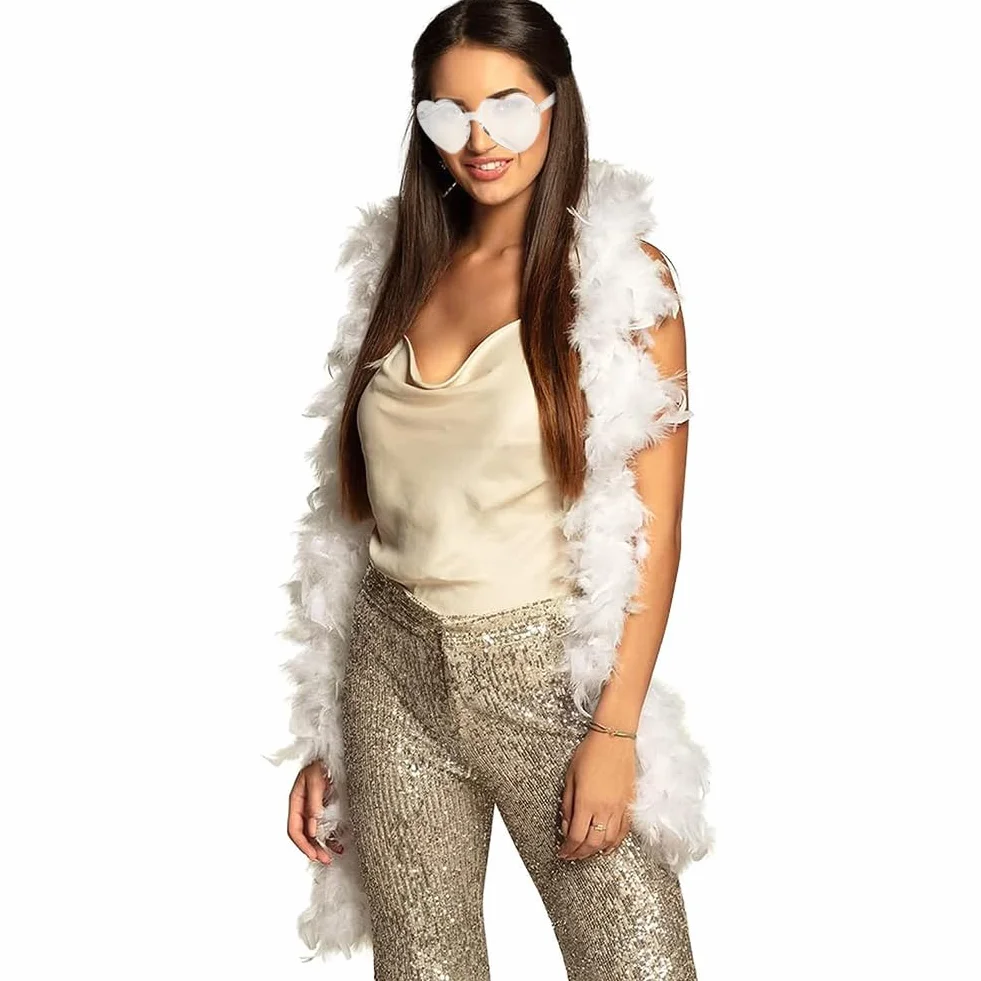 Boa Plume Rose pour Femme avec Lunettes Coeur Costume Halloween Fête
