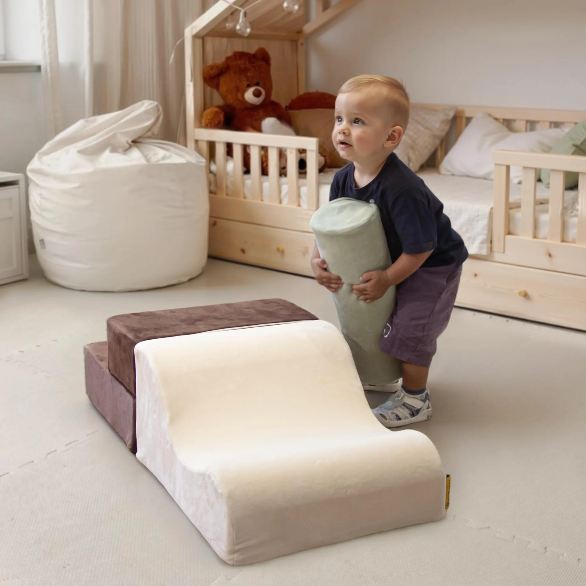 BanaSuper Parcours Motricité Bébé, Blocs Mousse Éducatifs avec Velcro, Structure d'escalade Antidérapante, 3 Pièces