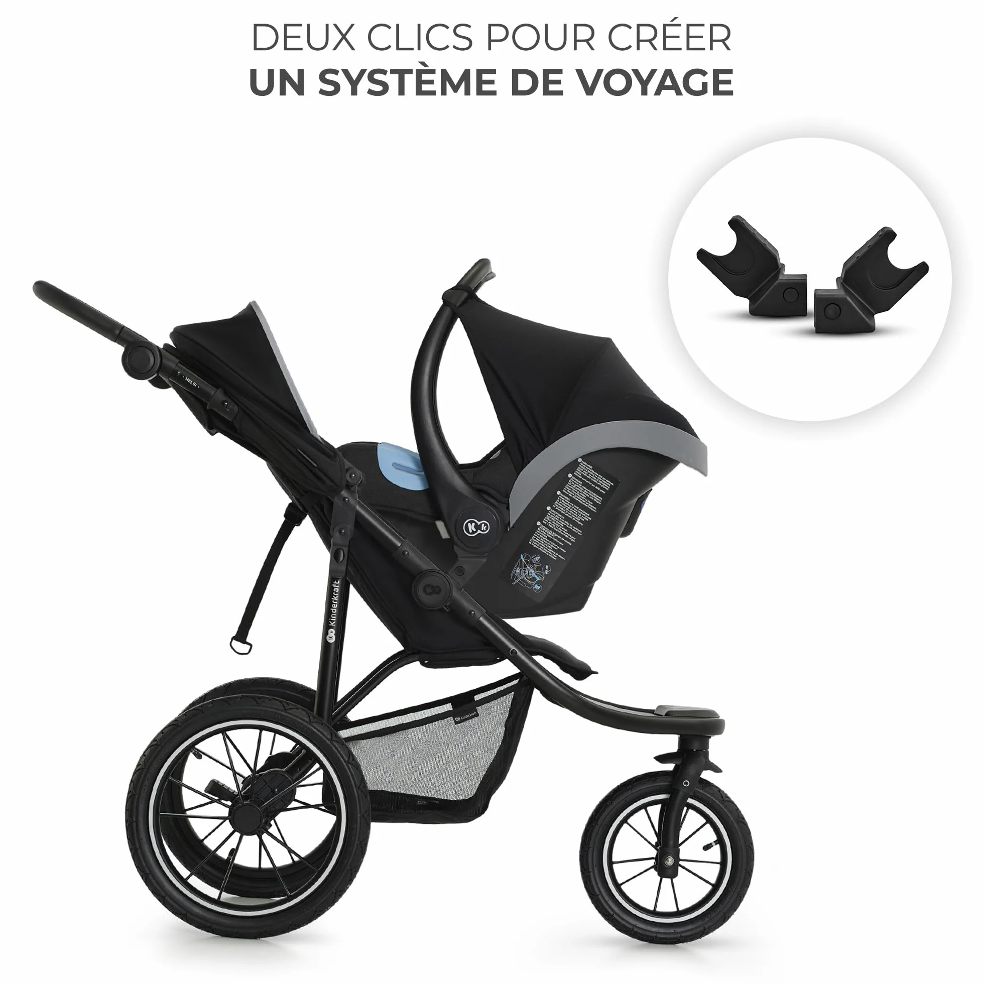 Kinderkraft HELSI 2 Jogger Poussette Sportive 3 Roues Dès La Naissance 22 Kg Réglable Gris