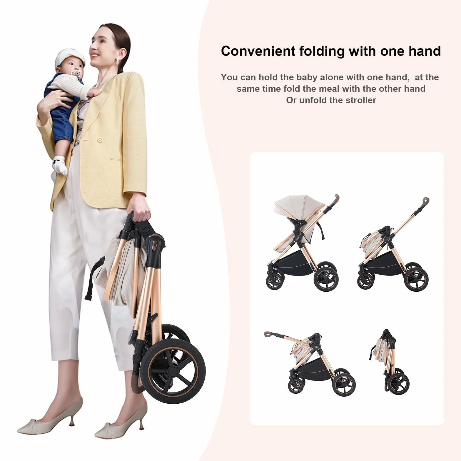 Poussette 3 en 1 avec porte-bébé 0 à 4 Ans jusqu'à 22 kg Pliable Noir