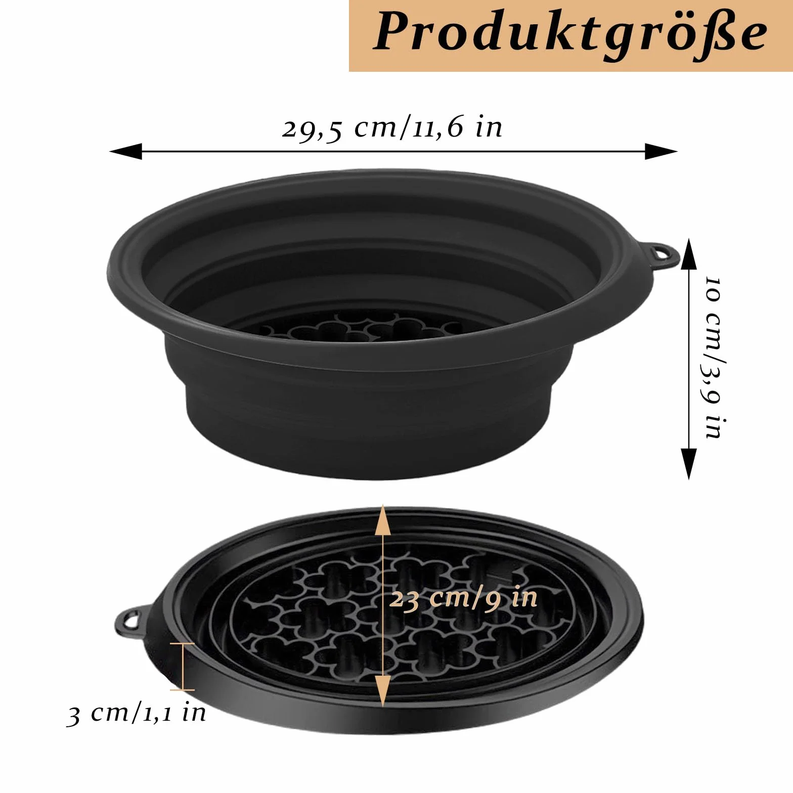 Bassine Pliable Silicone Bac à Glaçons Intégré Bol de Bain Glacé Visage 29,5 x 23 x 10 cm Noir
