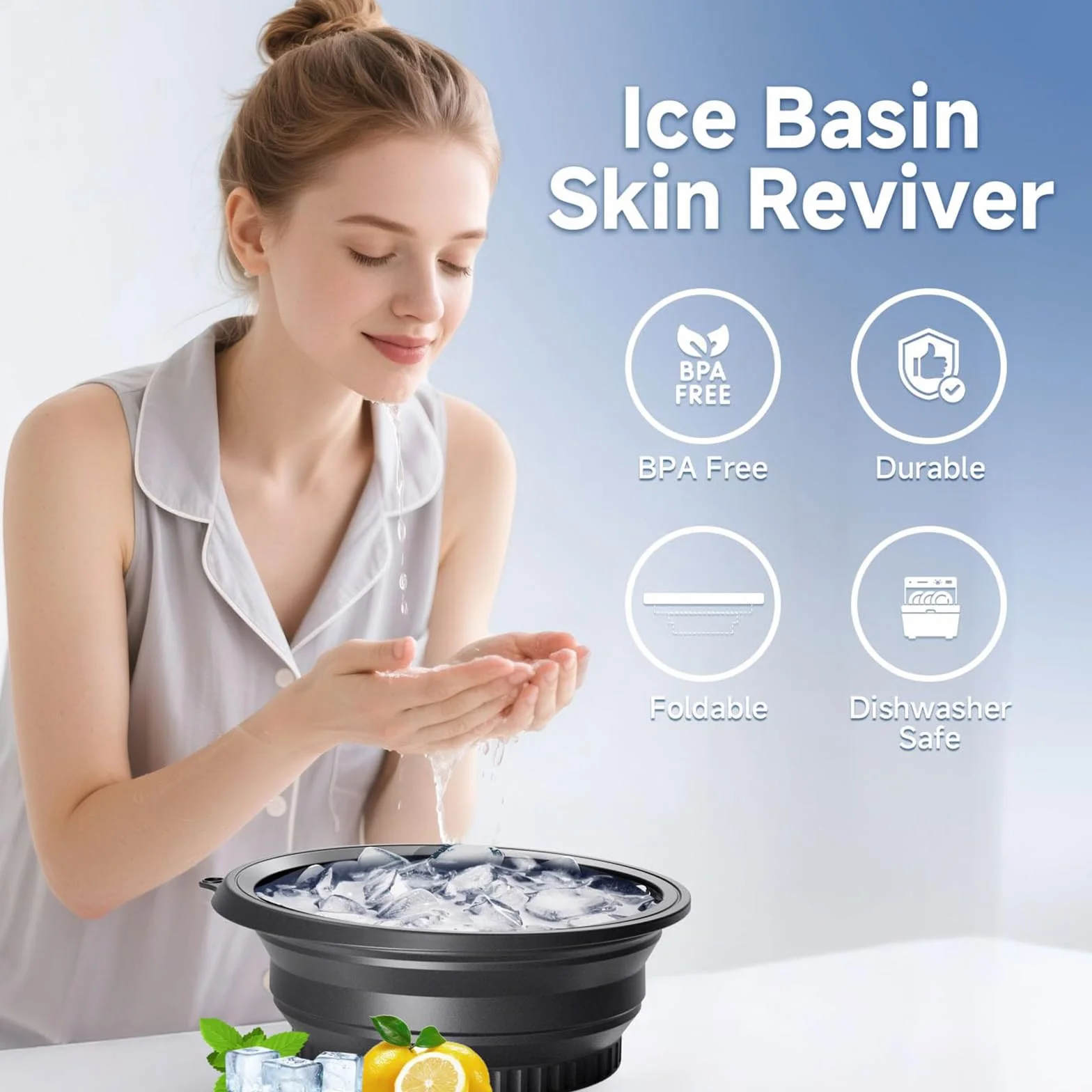Bol à Glace Facial Pliable en Silicone avec Compartiment à Glace Intégré pour Thérapie par Immersion Froide