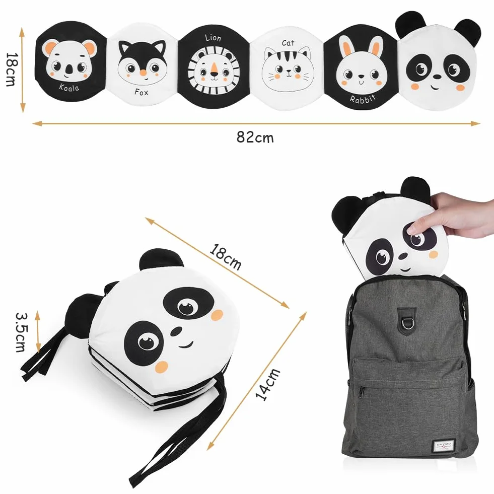 HOTUT Livre Tissu Bébé Eveil, Livre Doux Froissé 3D Noir et Blanc Montessori, Sensoriel 6-12 Mois, Cadeau Naissance Garçon Fille Double Face