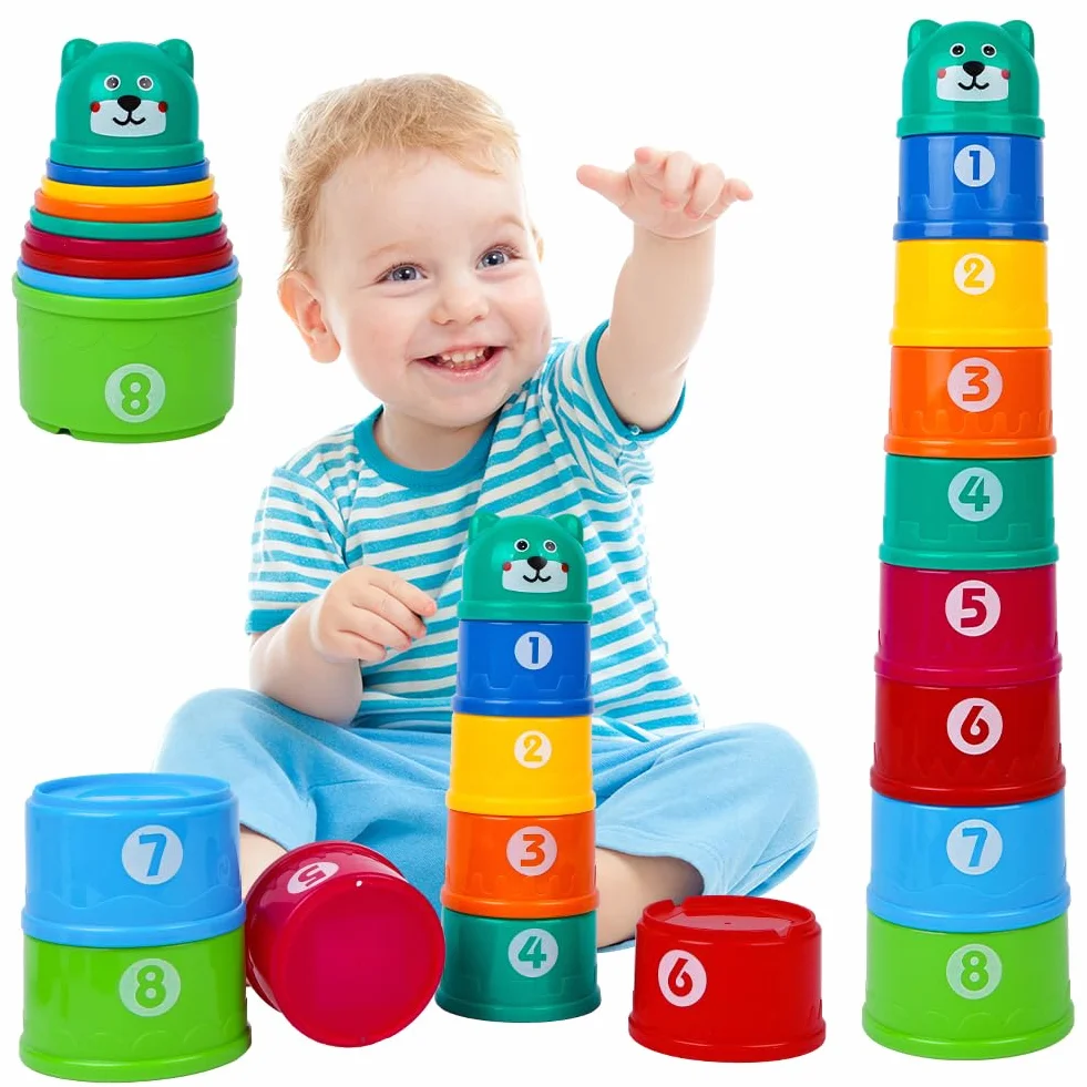 Tasses à Empiler Bébé Lot de 9, Jouets Éducatifs Sensoriels pour 6 Mois Garçons Filles