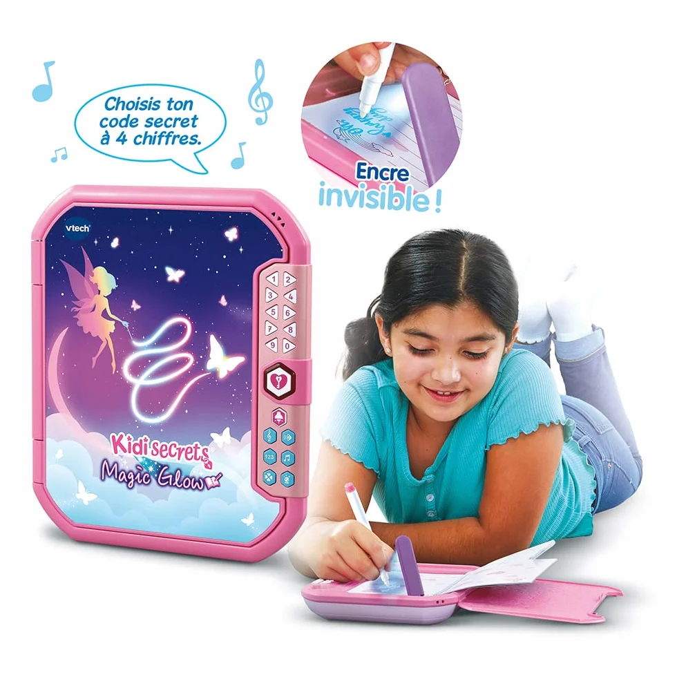 VTech KidiSecrets Magic Glow Journal Intime Électronique avec Code 5 Activités Jeux Carnet Secret Papier Feutre Encre Invisible Cadeau Enfant 6-12 Ans Français