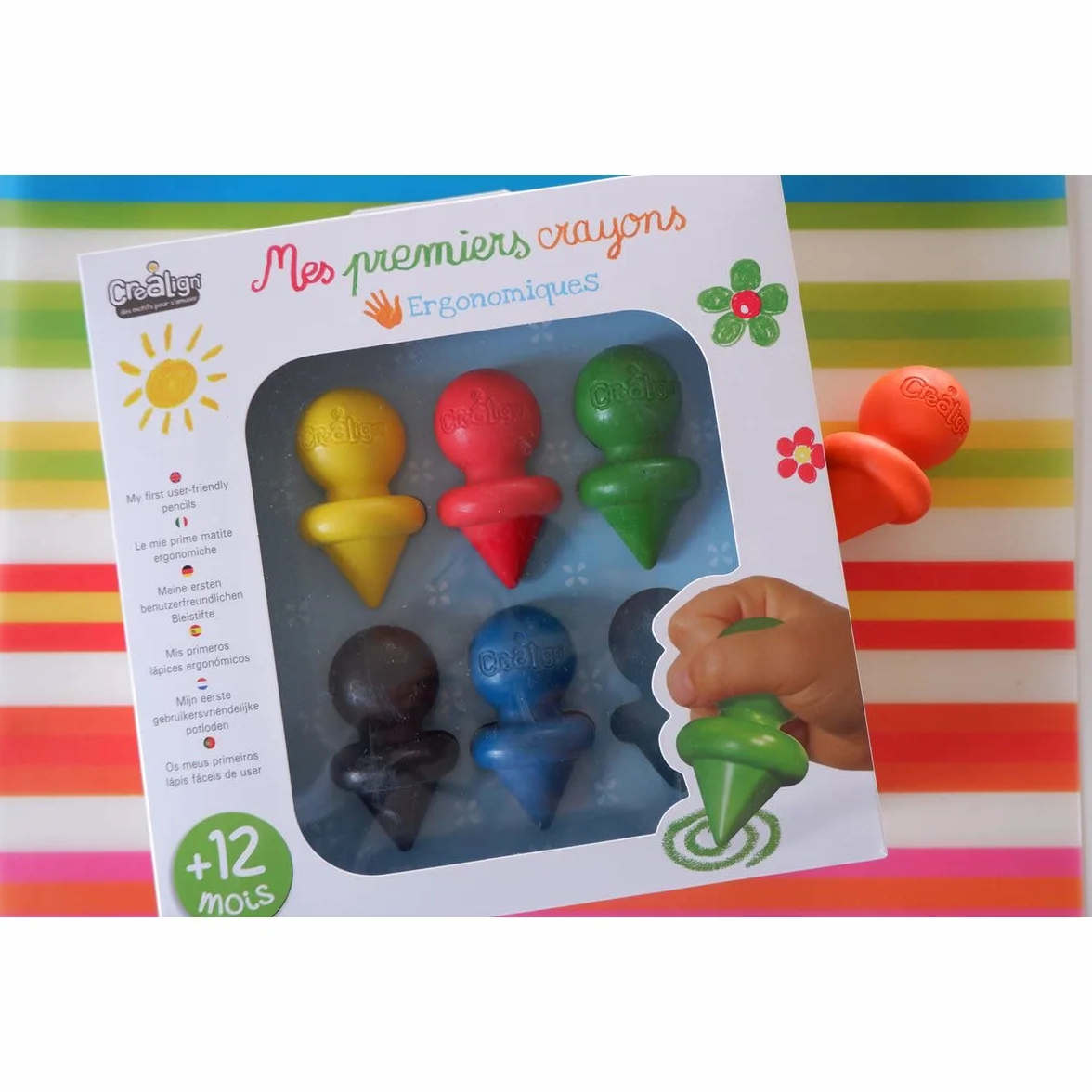 Créa Lign' 1ers Crayons de Cire Ergonomiques 6 Couleurs Dès 12 Mois