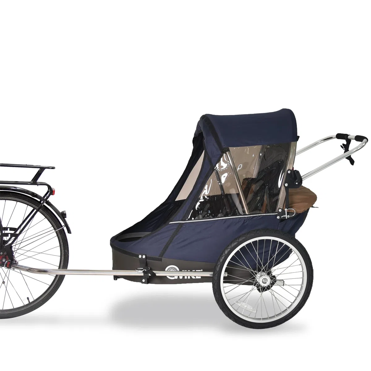 Wike Remorque de vélo double de qualité supérieure pour enfant - Bleu marine/marron (marche + jogging)