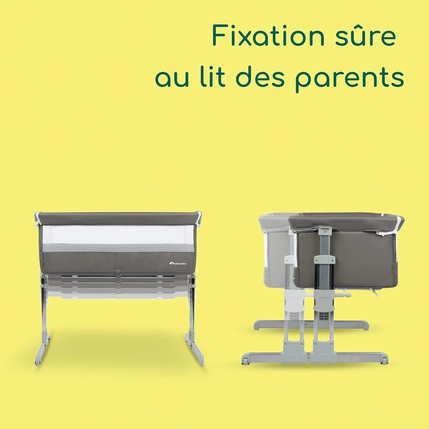 Bebeconfort Calidoo Lit Cododo Bébé Berceau 2-en-1 0-6 mois 0-9 kg Inclinable 5 Hauteurs Grand Matelas Rembourré Côtés Filet Gris Gris