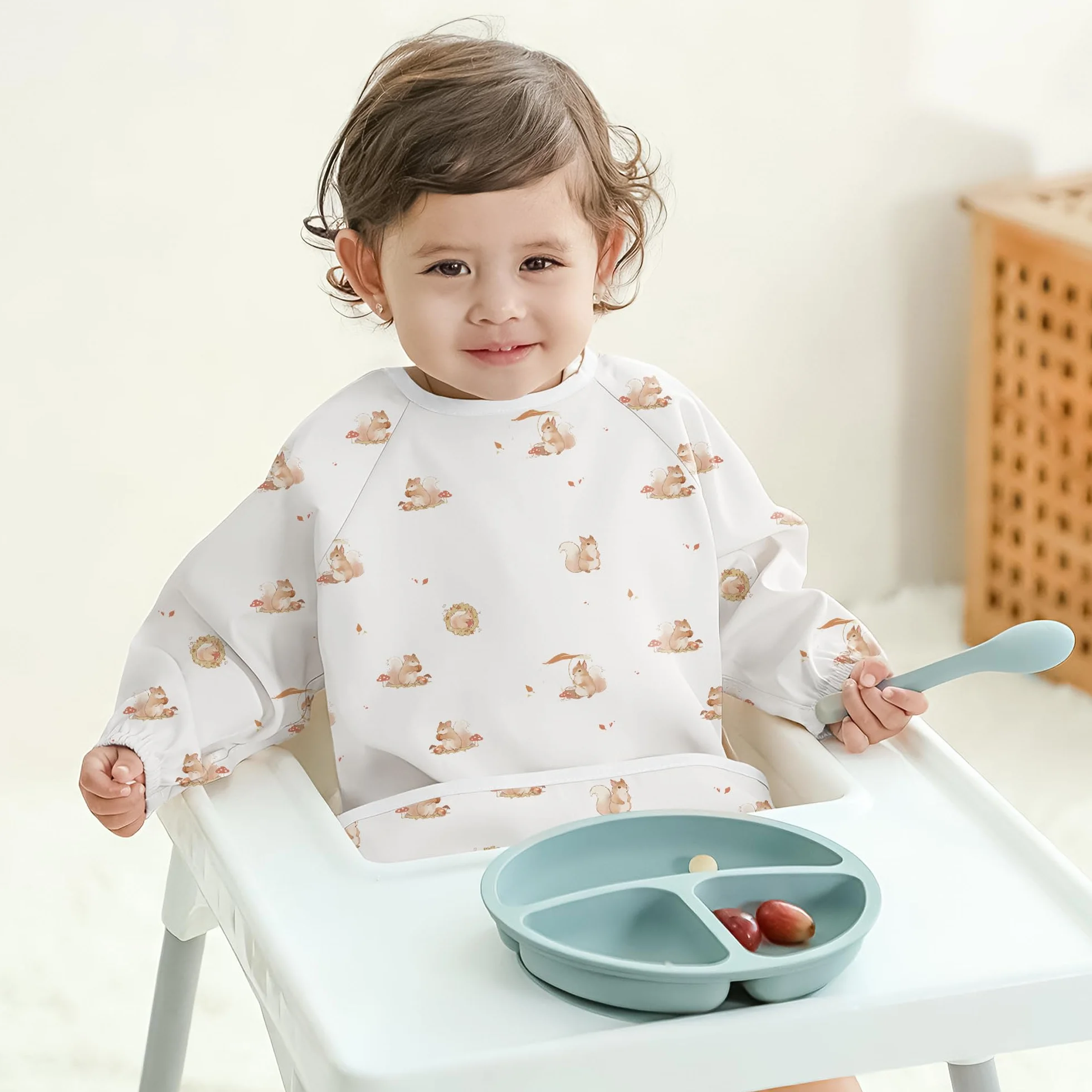 bearmoss Bavette de Sevrage Avec Manches Longues Bébé Imperméable Lavable en Machine
