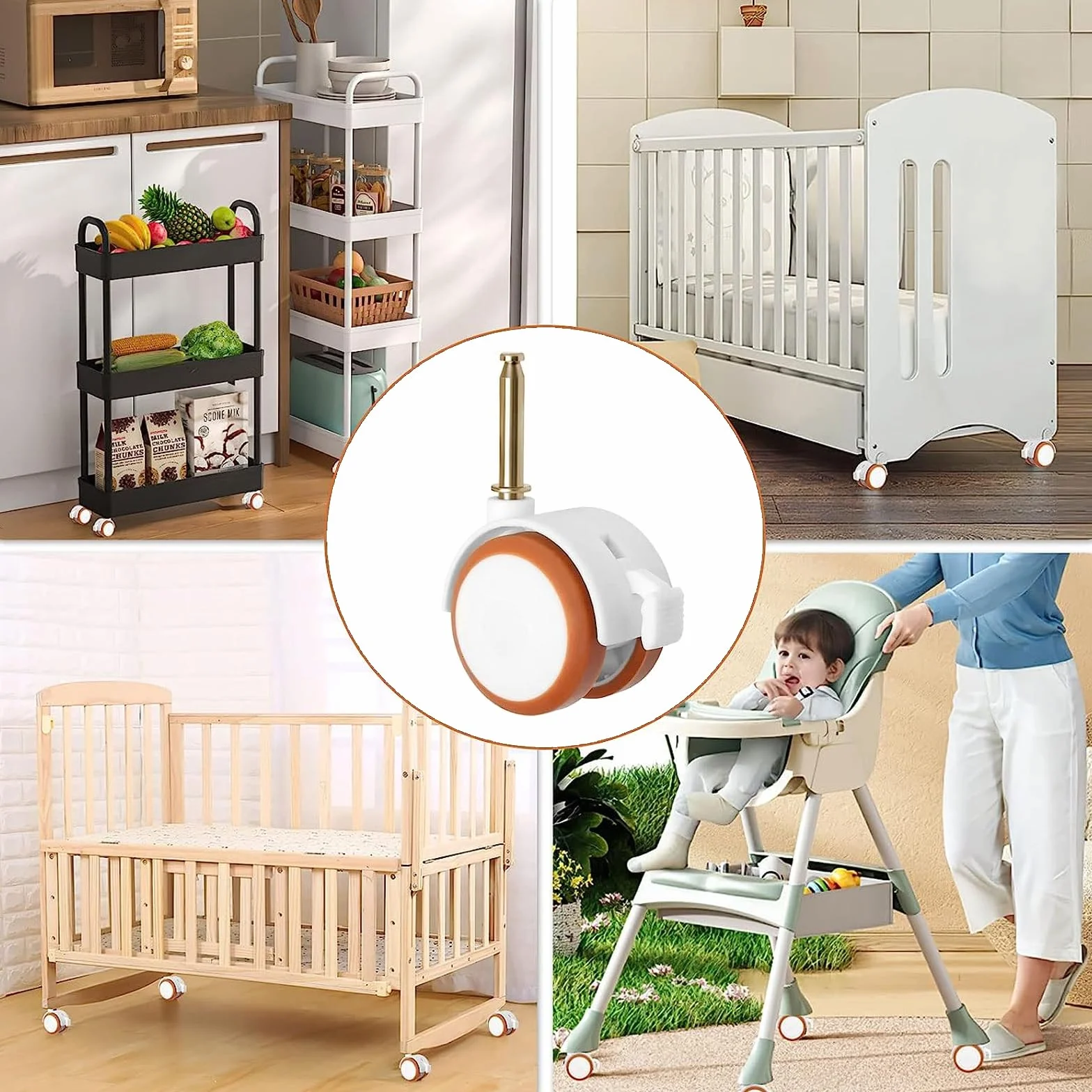 Roulettes Pivotantes pour Lit d'Enfant 4 Pièces, Support Berceau Bébé