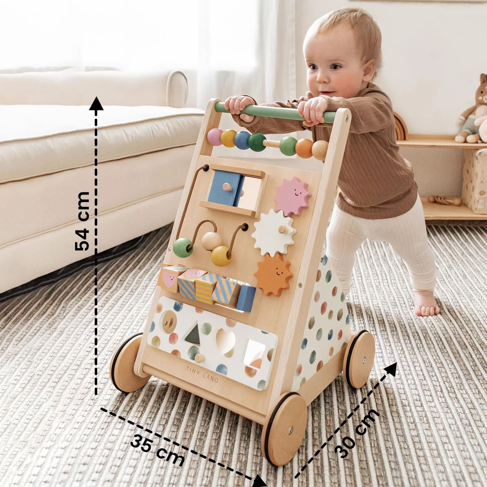 Tiny Land Trotteur en bois pour bébé - Aide à la marche avec vitesse réglable - Déambulateur et centre d'activité