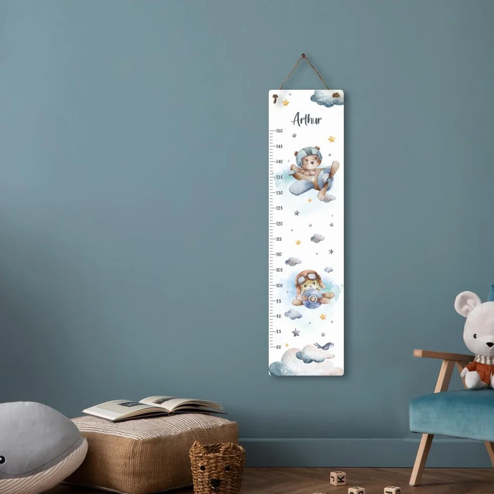 Toise murale enfant personnalisable Avion - Sticker decoration croissance