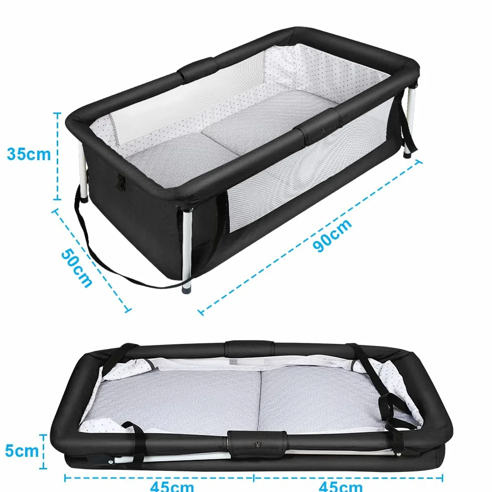 Lit de Voyage Bébé Pliable avec Moustiquaire 90 x 50 x 35 cm Noir