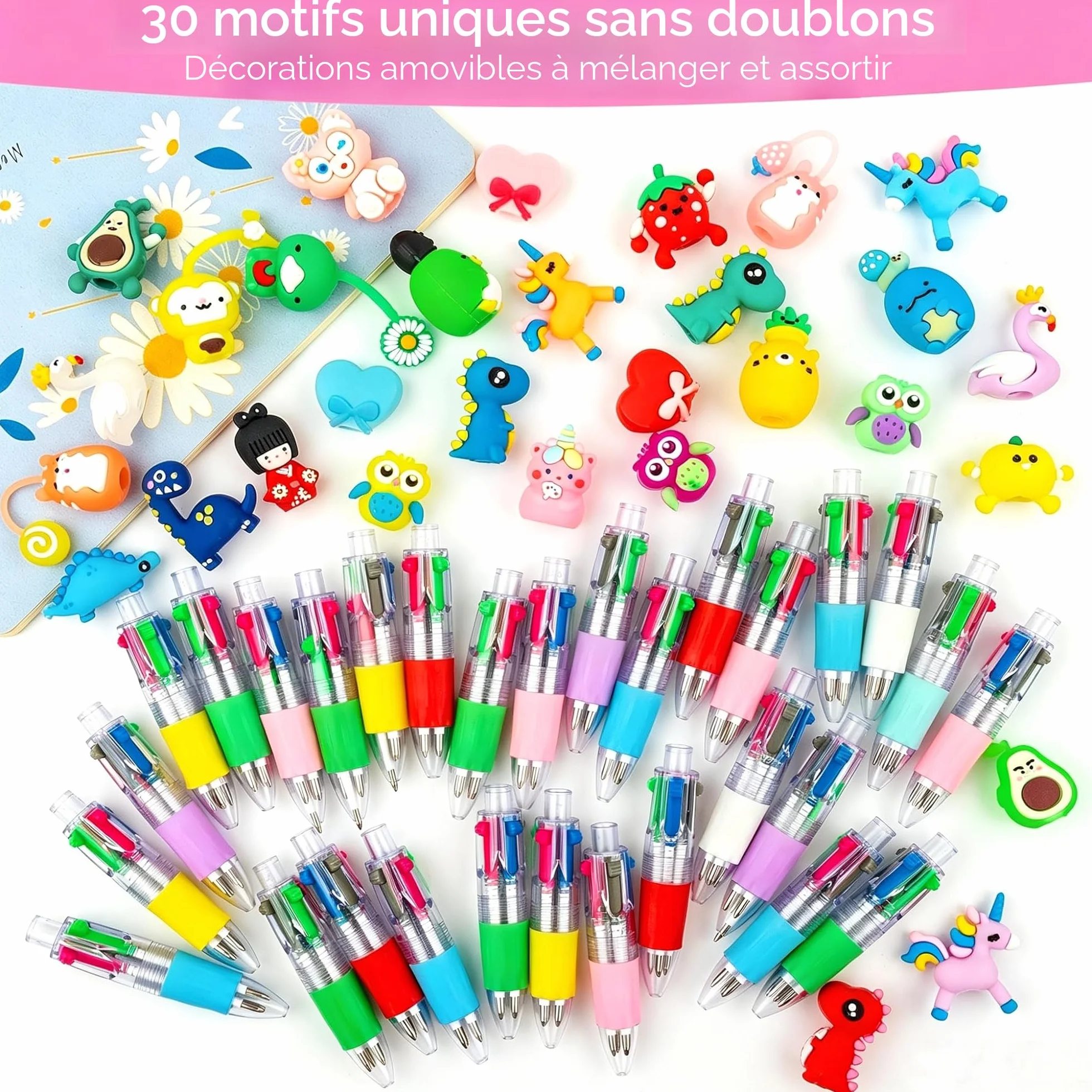 Leyun Pack de 30 Stylos 4 Couleurs pour Enfants