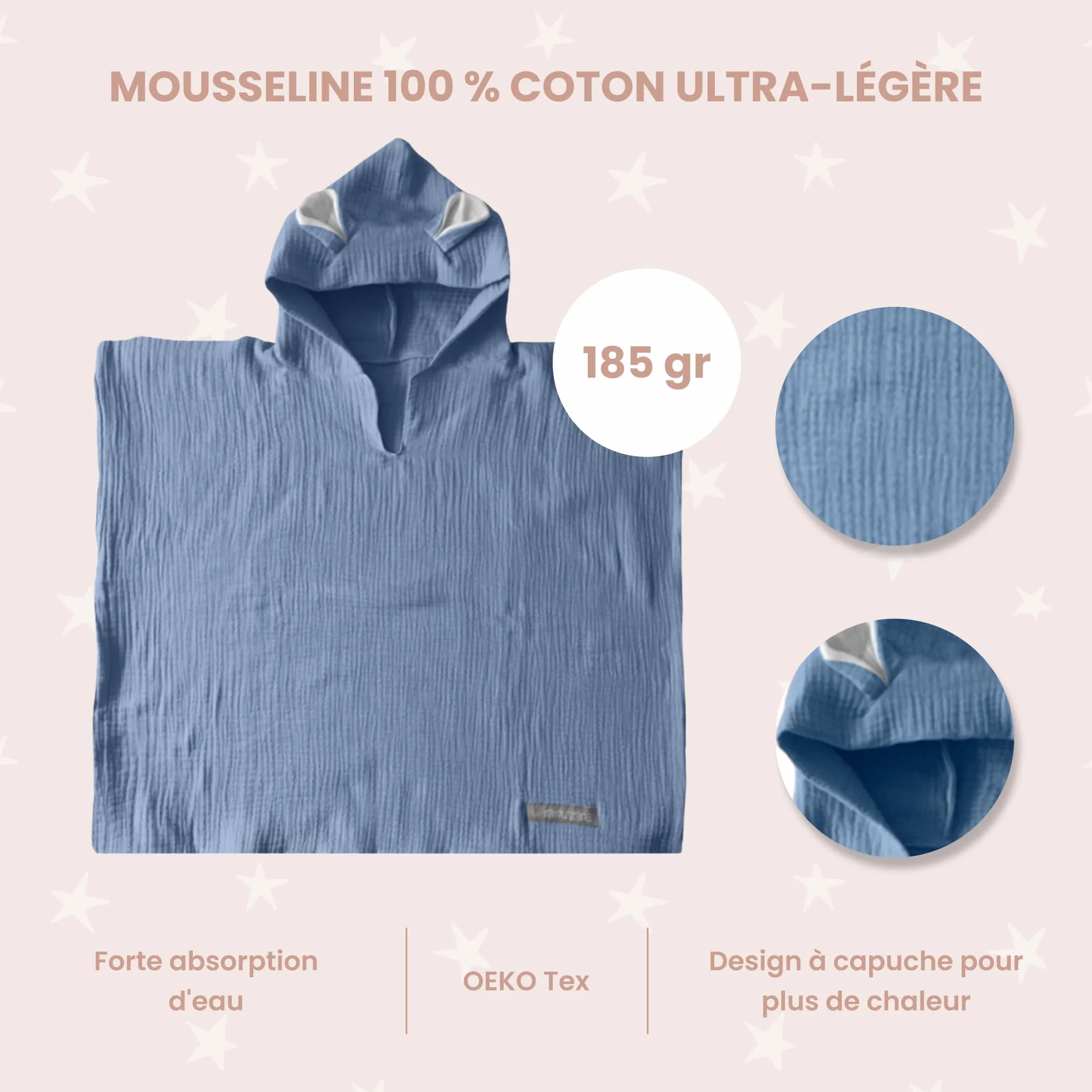 Poncho de Bain Bébé en Mousseline 100% Coton pour Enfant, Léger et Absorbant
