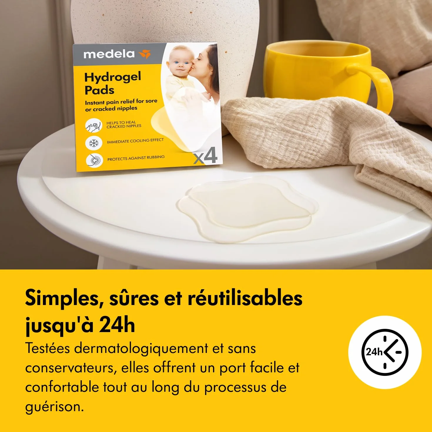 Medela Compresses hydrogel réutilisables pour mamelons douloureux, coussinets stériles, lot de 4