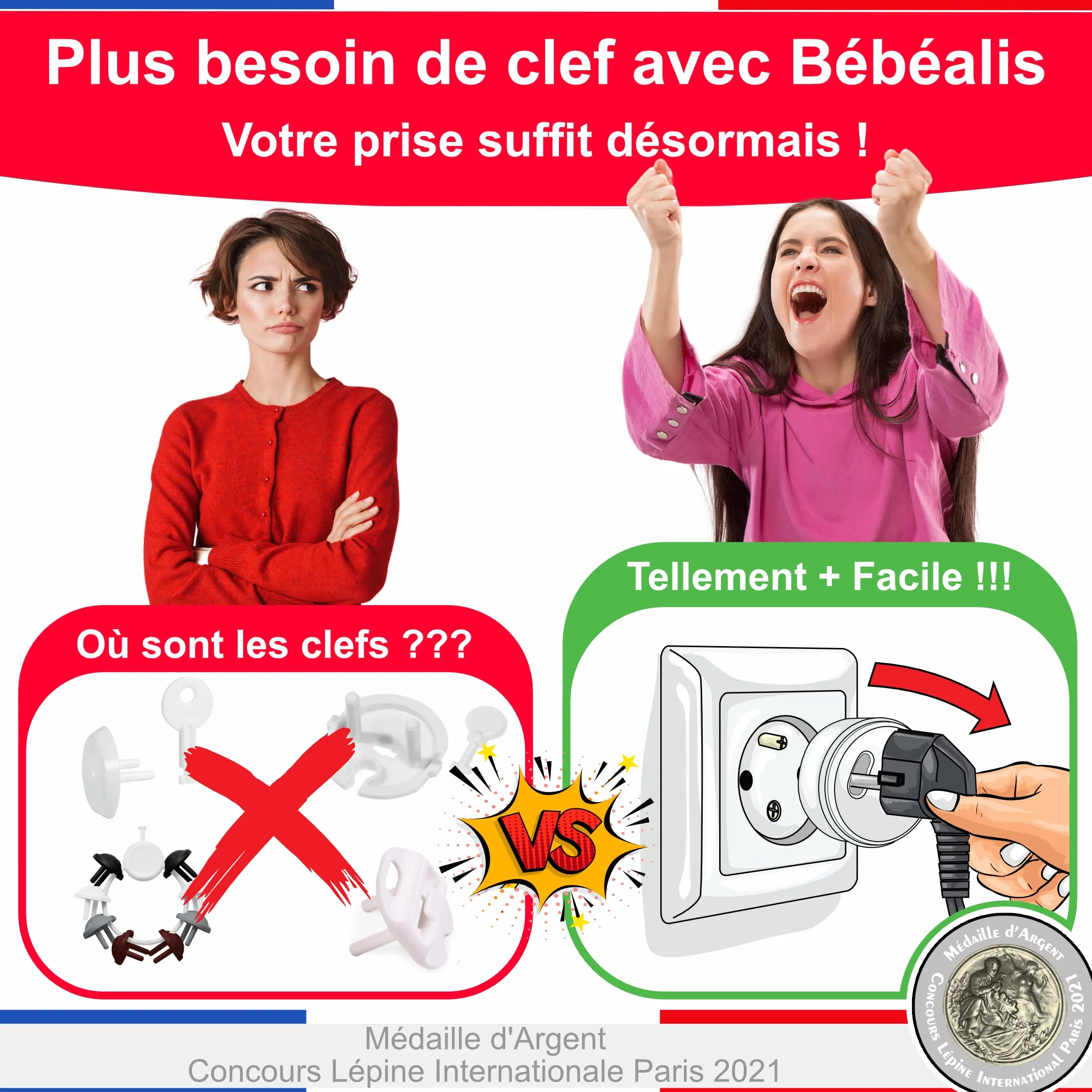 Cache Prise Bébé Français Amovible Sans Clef Ni Adhésif - Protection Prise Courant Électrique Sécurité Domestique